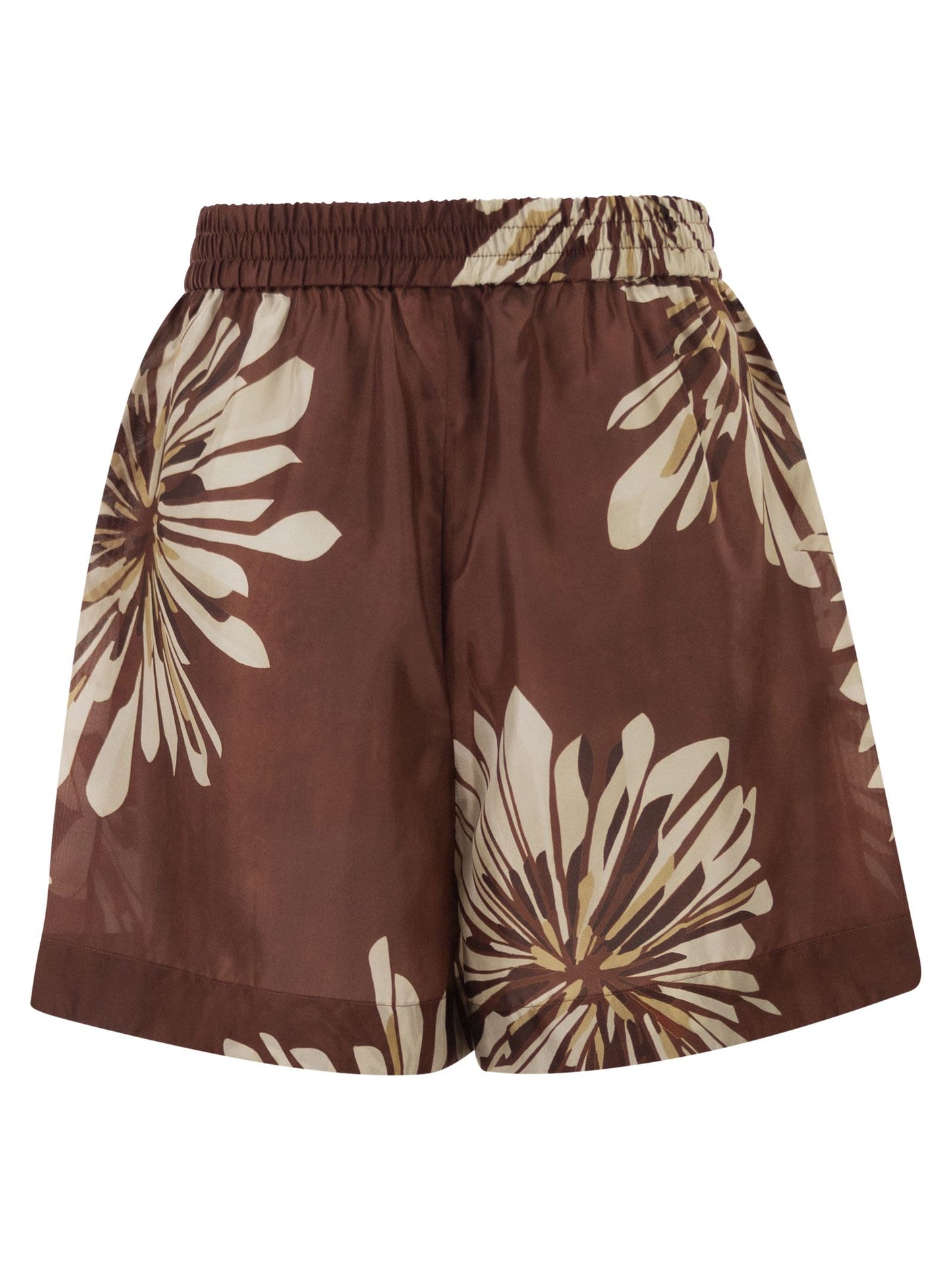 Brunello Cucinelli Women Silk Twill Shorts With Floral Print And Elasticated Waistband BRUNELLO CUCINELLI