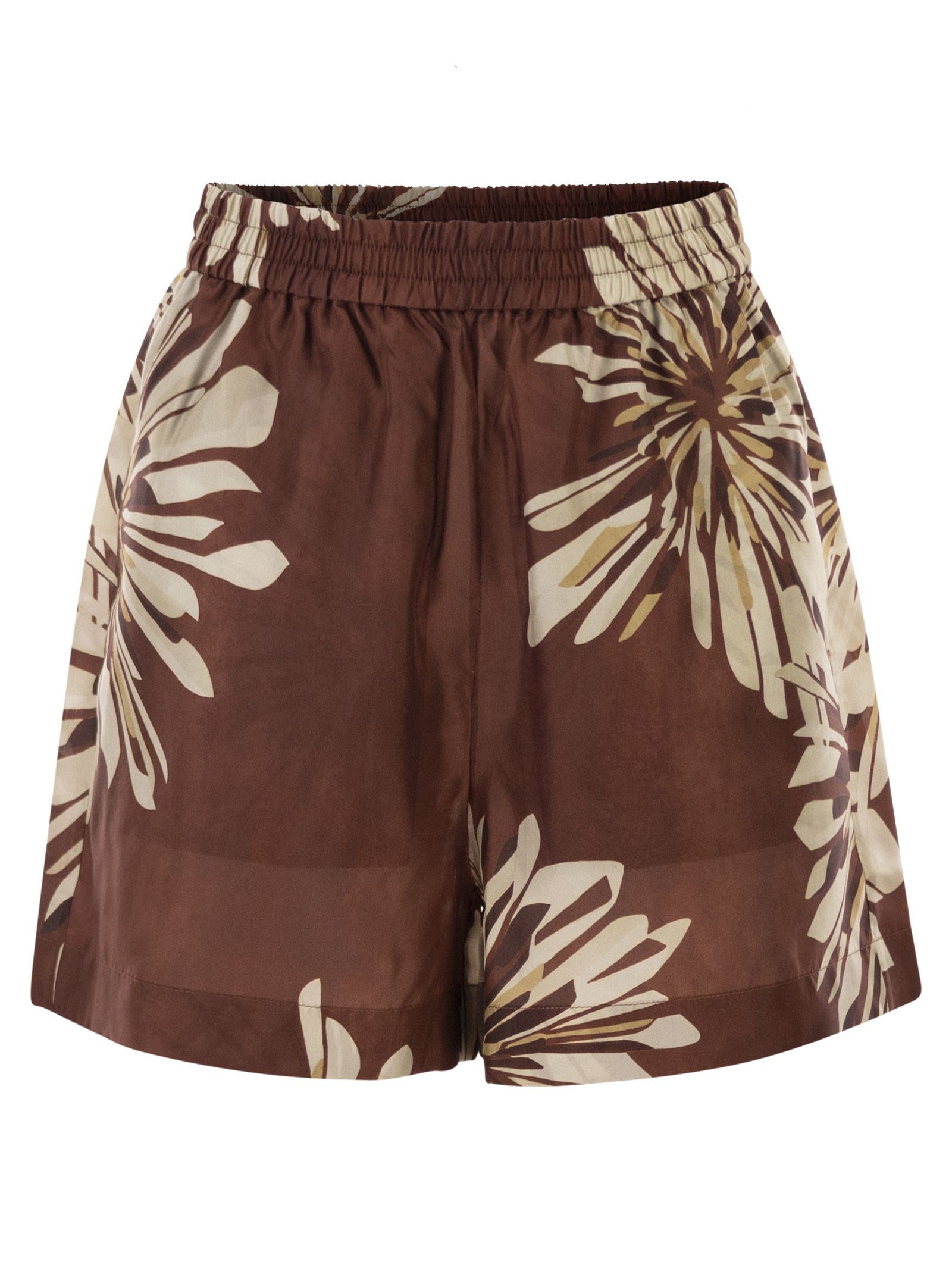 Brunello Cucinelli Women Silk Twill Shorts With Floral Print And Elasticated Waistband BRUNELLO CUCINELLI