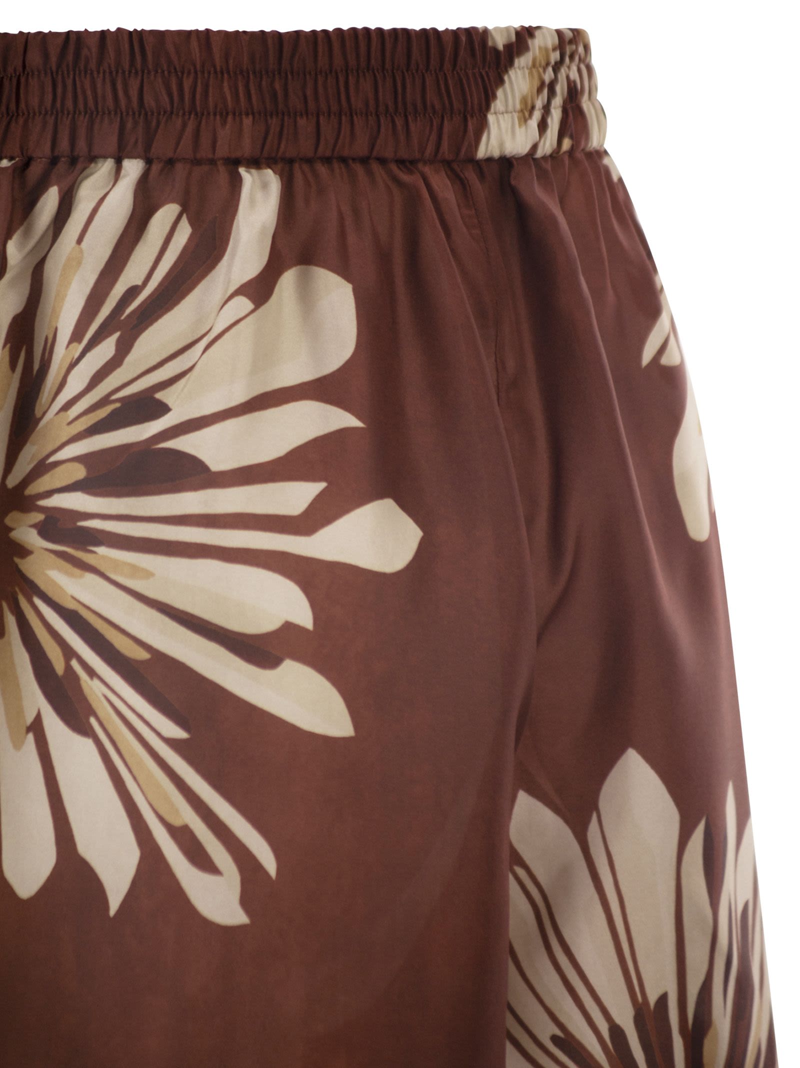 Brunello Cucinelli Women Silk Twill Shorts With Floral Print And Elasticated Waistband BRUNELLO CUCINELLI