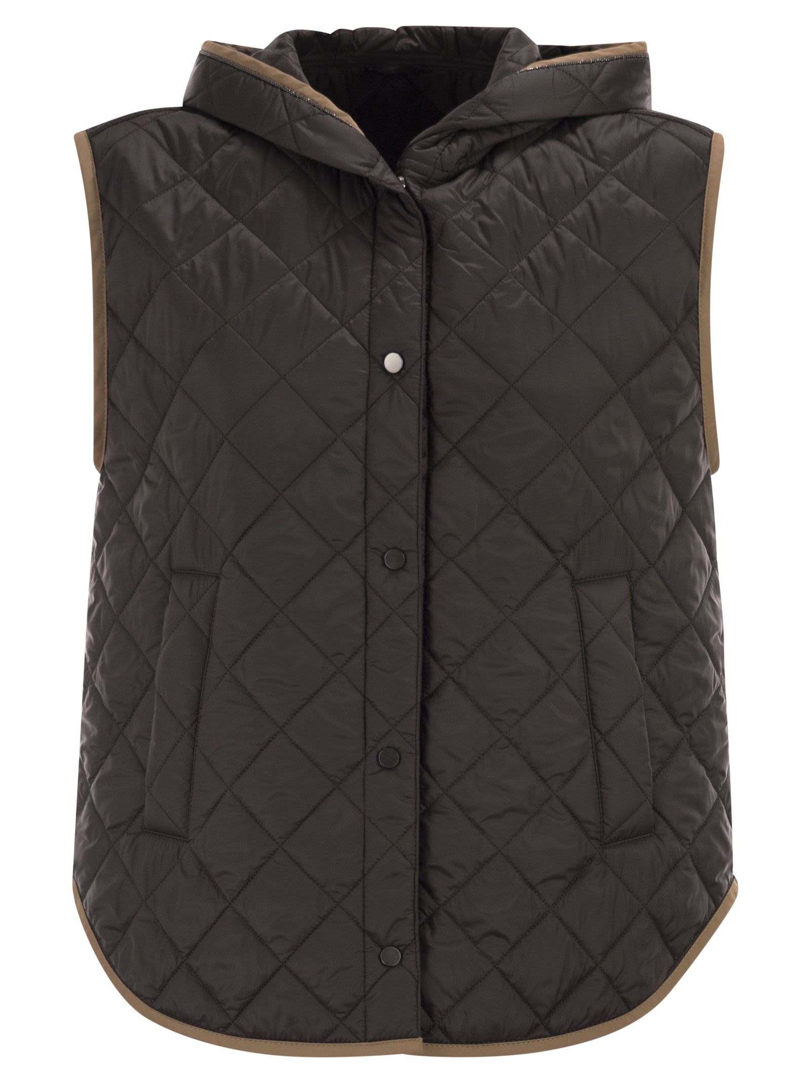 Brunello Cucinelli Women Lightweight Opaque Nylon Quilted Gilet With Thermore® Padding And Hood BRUNELLO CUCINELLI