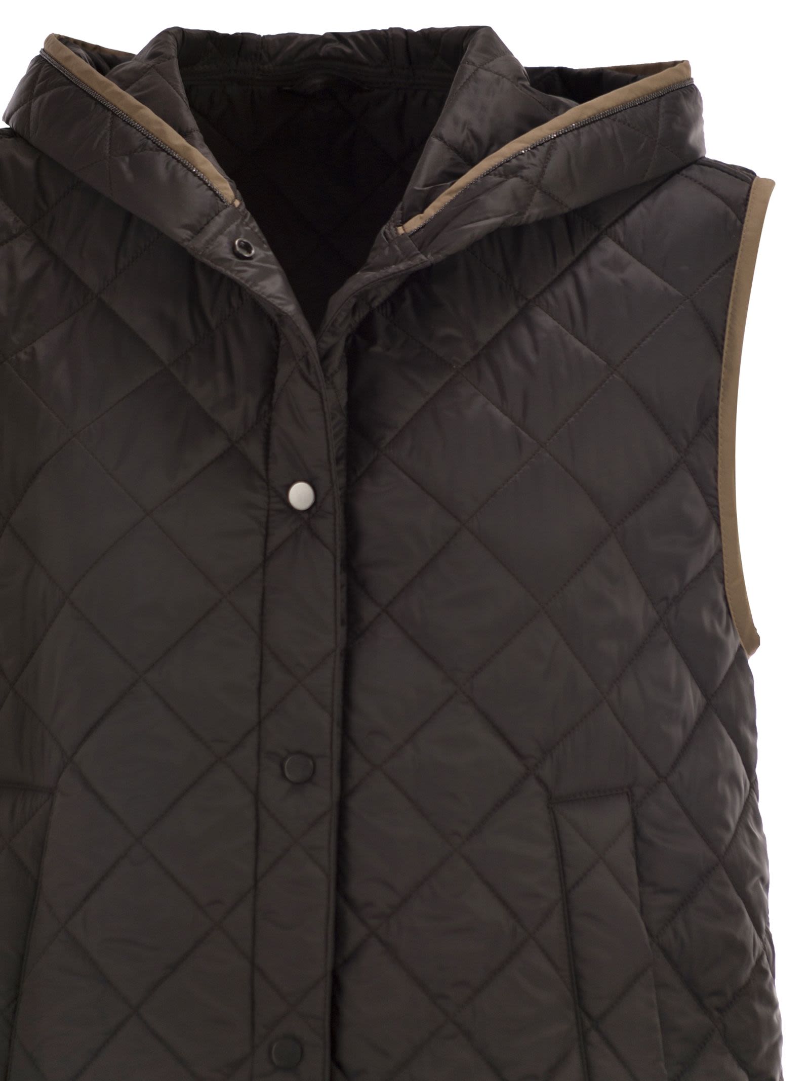 Brunello Cucinelli Women Lightweight Opaque Nylon Quilted Gilet With Thermore® Padding And Hood BRUNELLO CUCINELLI