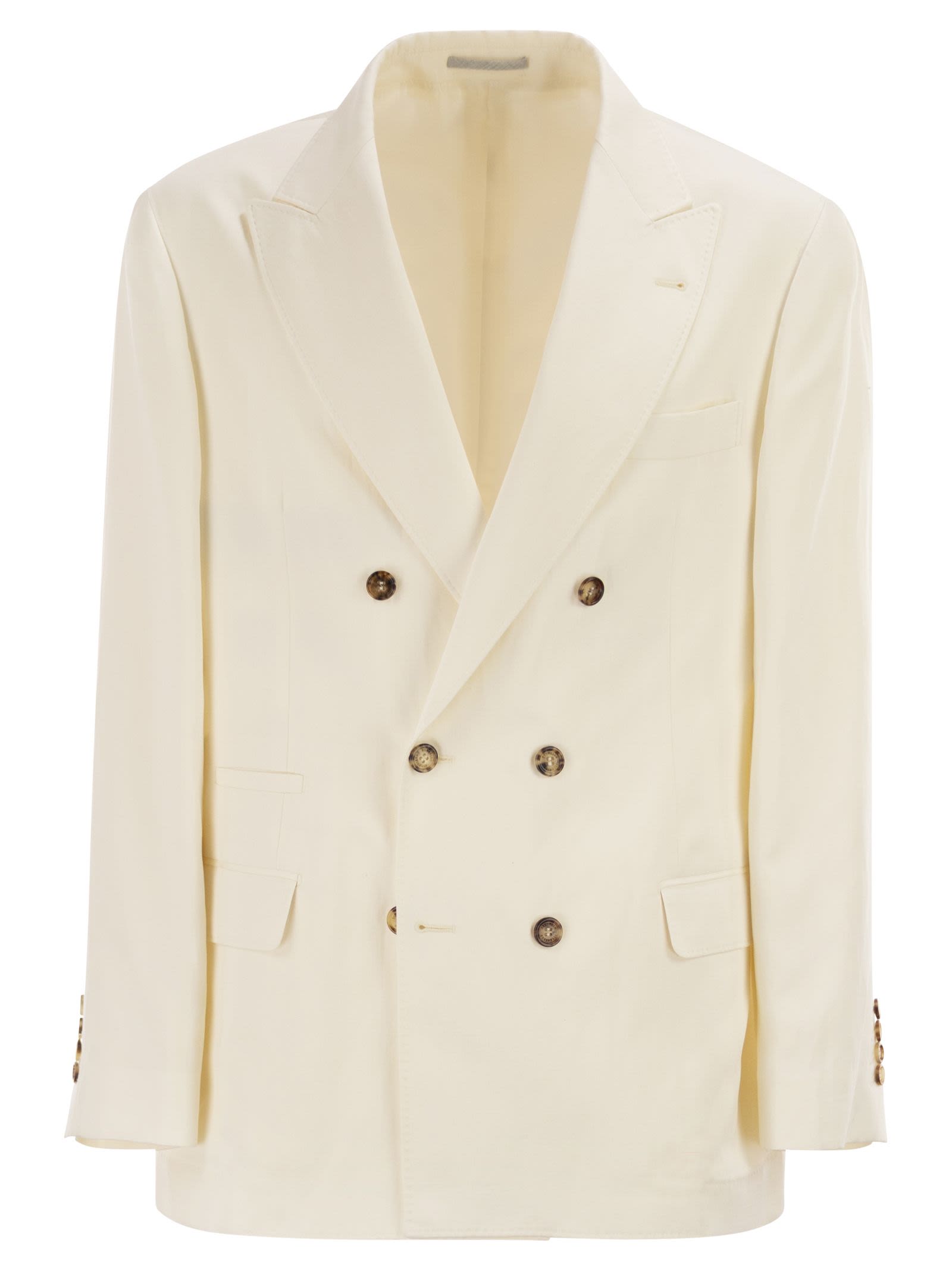Brunello Cucinelli Men Double-Breasted Jacket In Silk And Linen BRUNELLO CUCINELLI