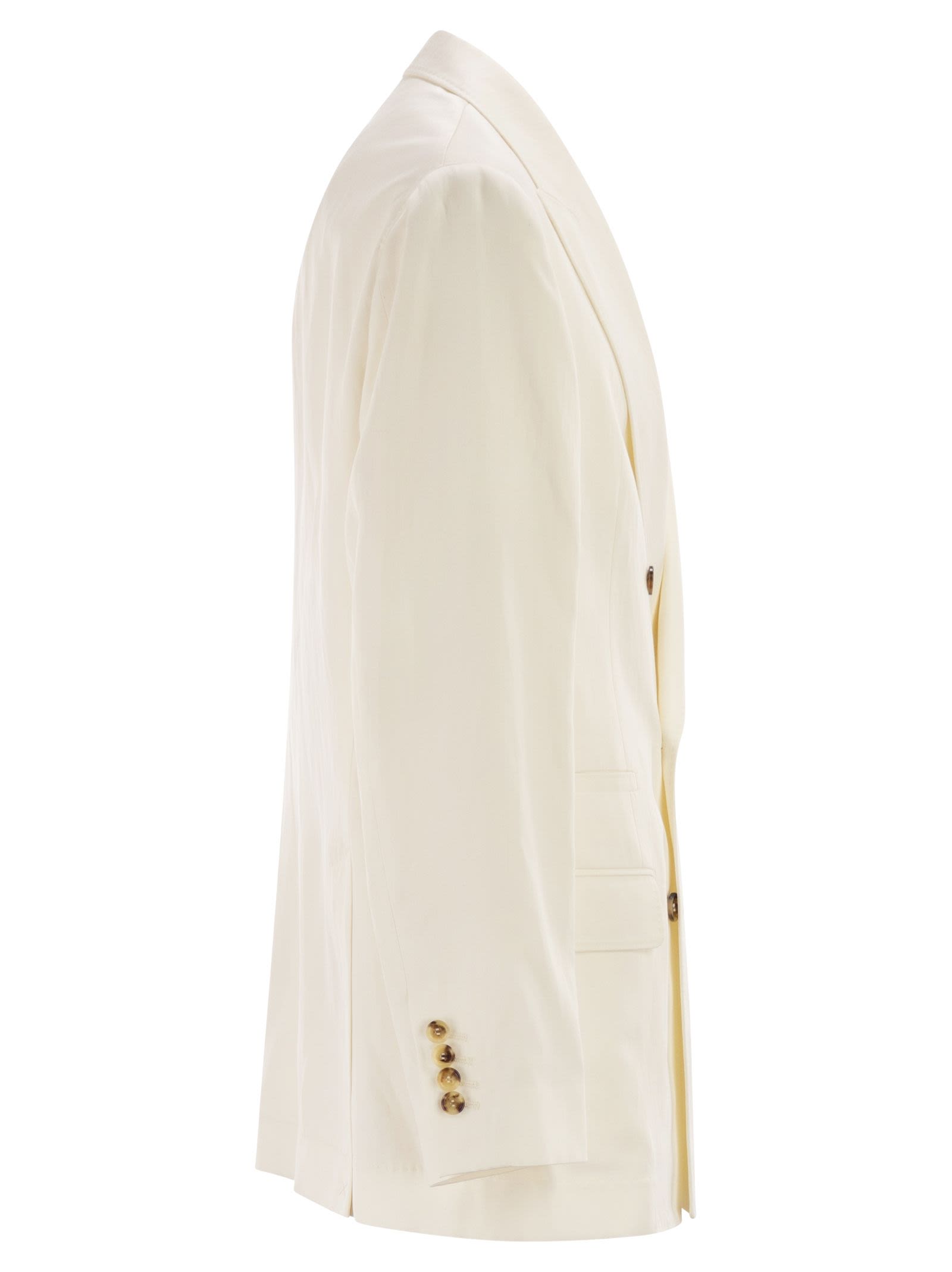 Brunello Cucinelli Men Double-Breasted Jacket In Silk And Linen BRUNELLO CUCINELLI