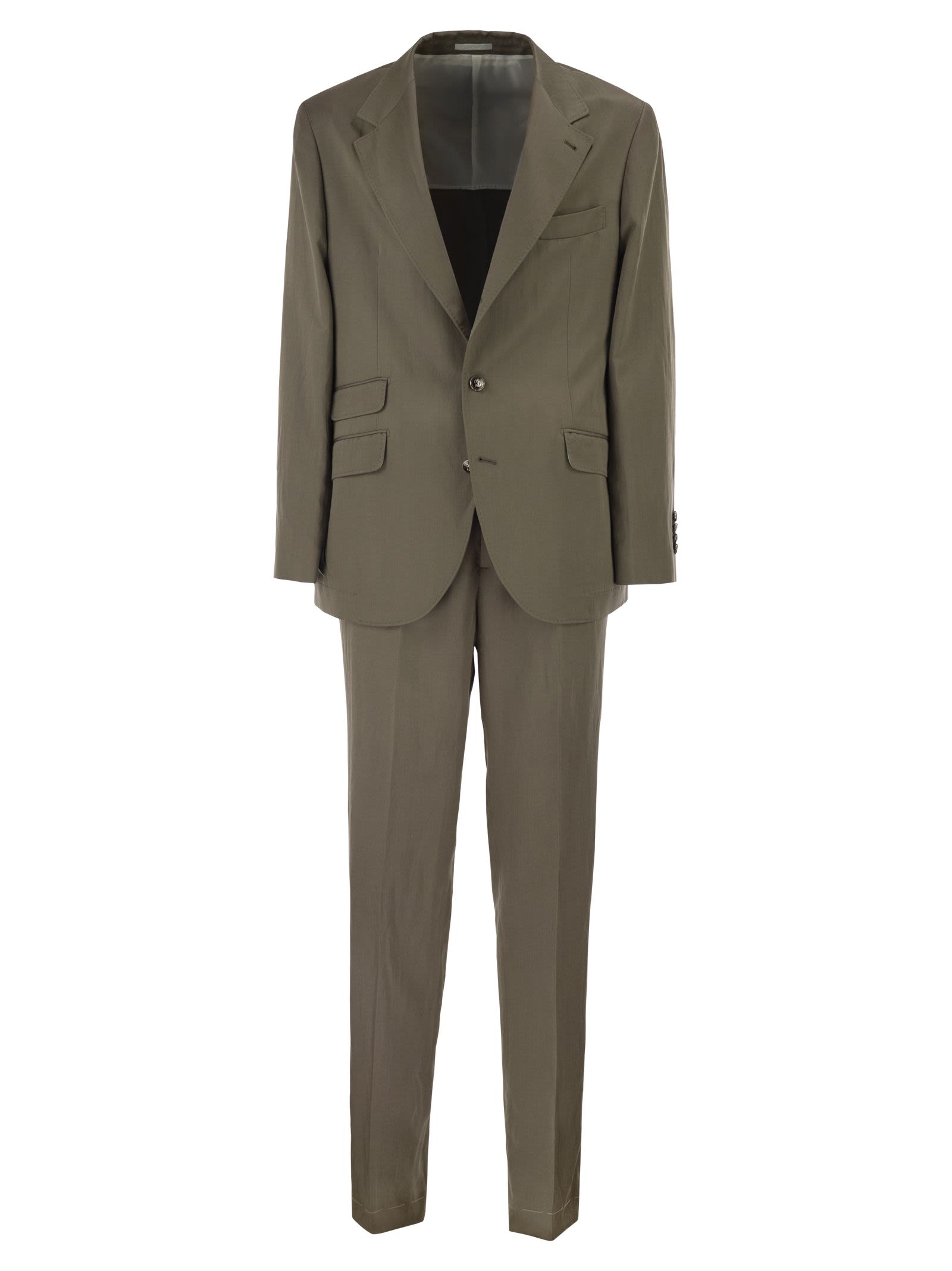 Brunello Cucinelli Men Silk And Linen Tailored Suit With Single-Breasted Jacket BRUNELLO CUCINELLI