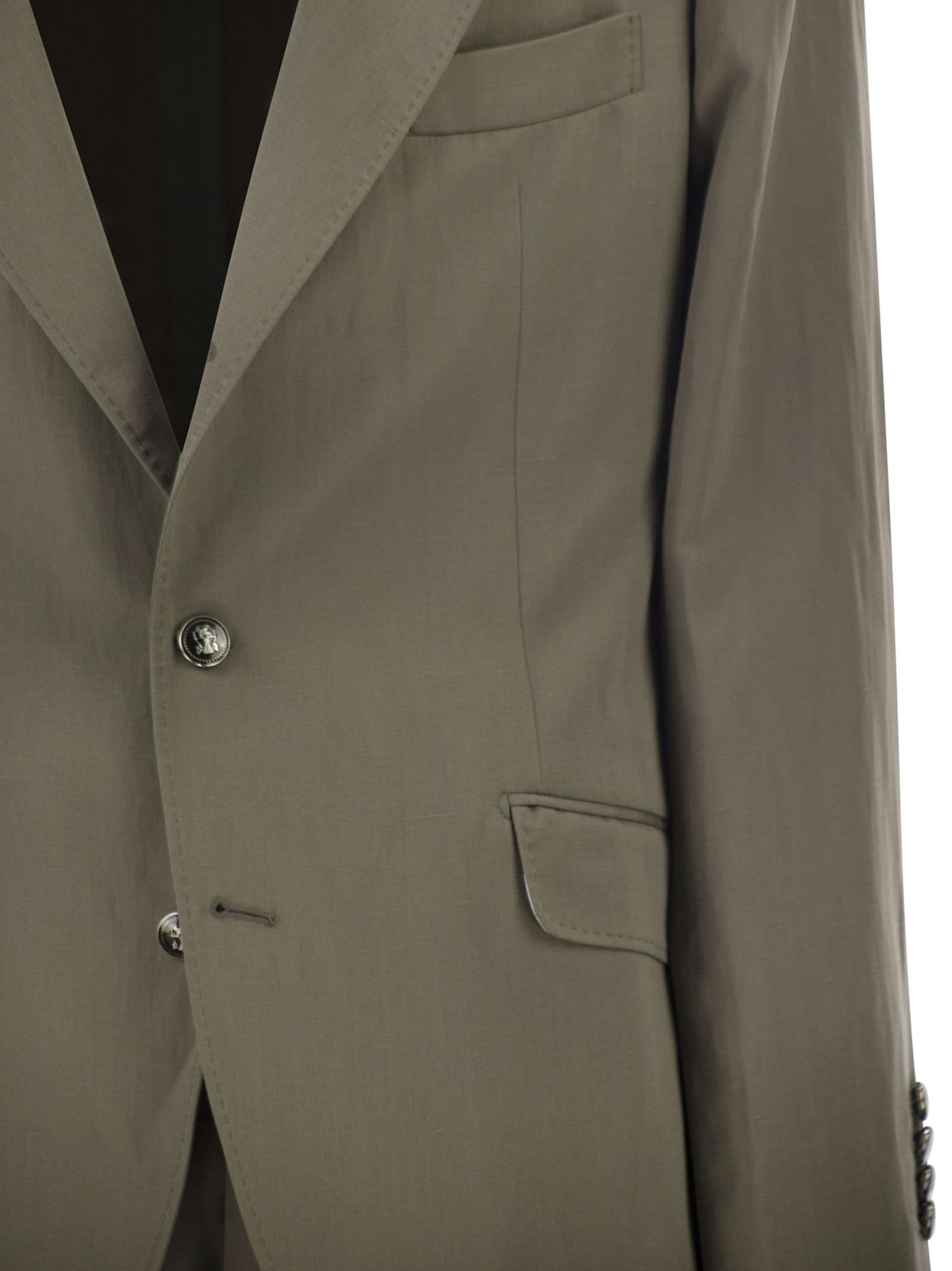 Brunello Cucinelli Men Silk And Linen Tailored Suit With Single-Breasted Jacket BRUNELLO CUCINELLI