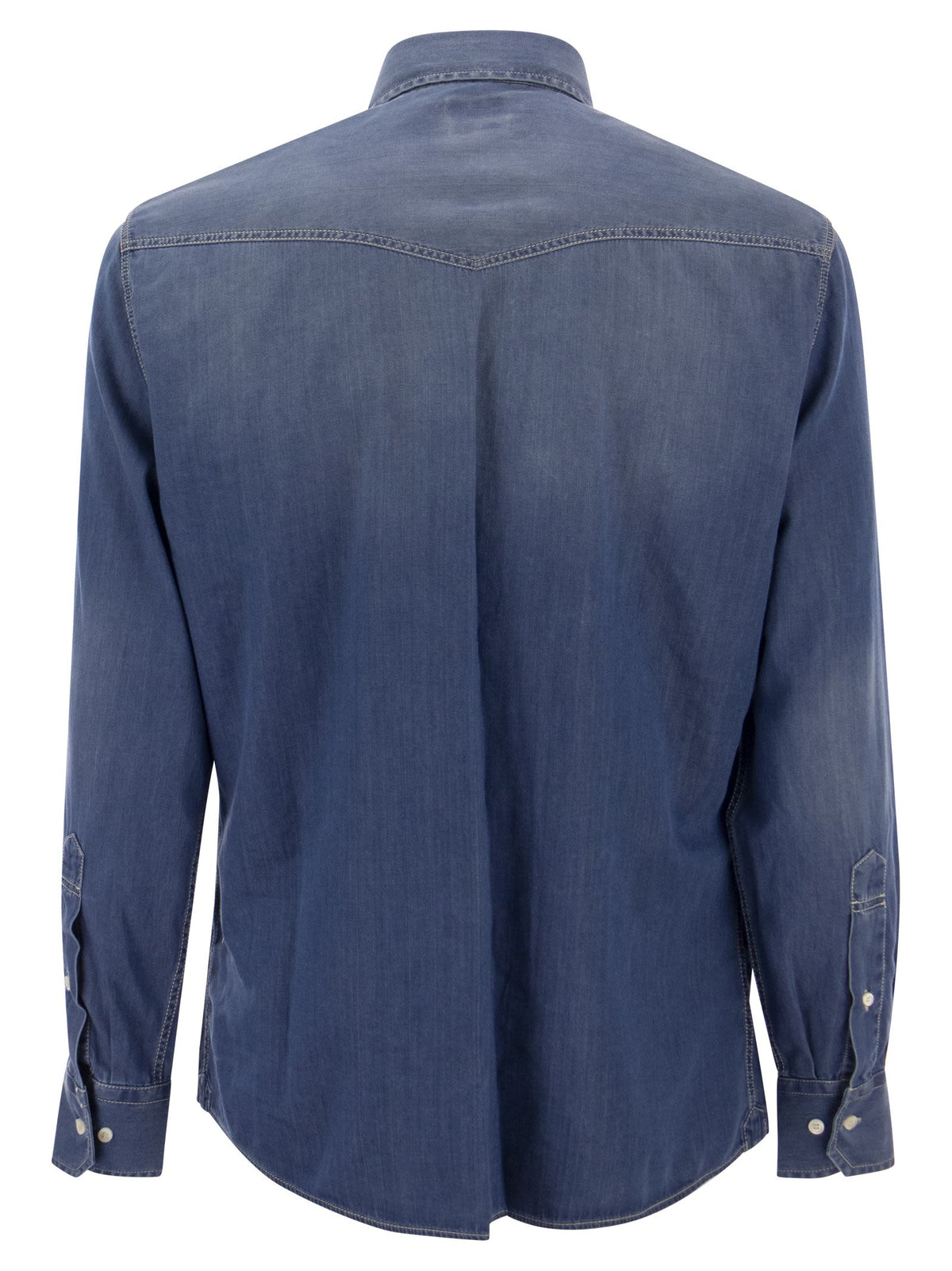 Brunello Cucinelli Men Easy Fit Shirt In Light Denim With Press Studs BRUNELLO CUCINELLI