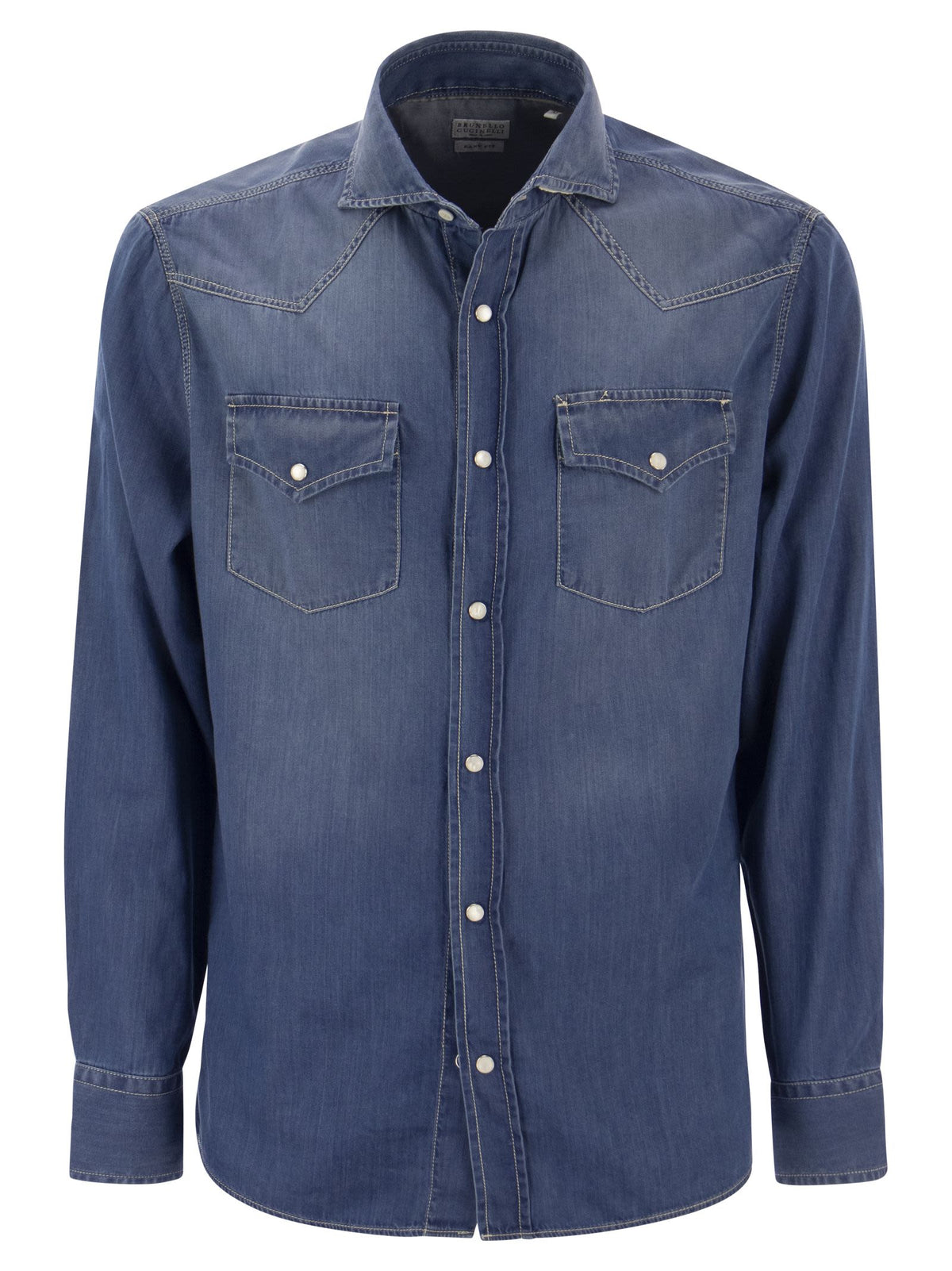 Brunello Cucinelli Men Easy Fit Shirt In Light Denim With Press Studs BRUNELLO CUCINELLI