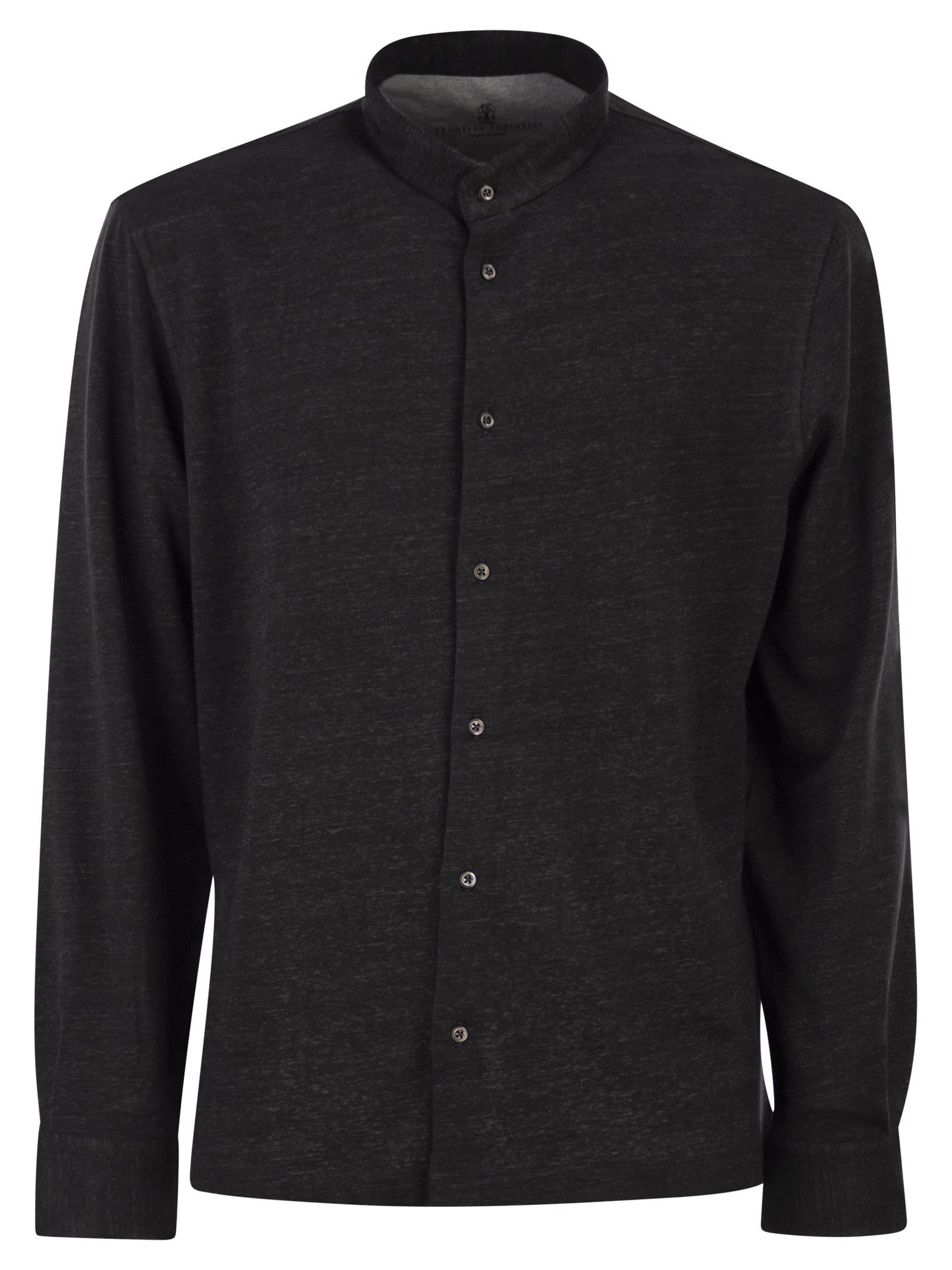 Brunello Cucinelli Men Linen And Cotton Shirt With Band Collar BRUNELLO CUCINELLI