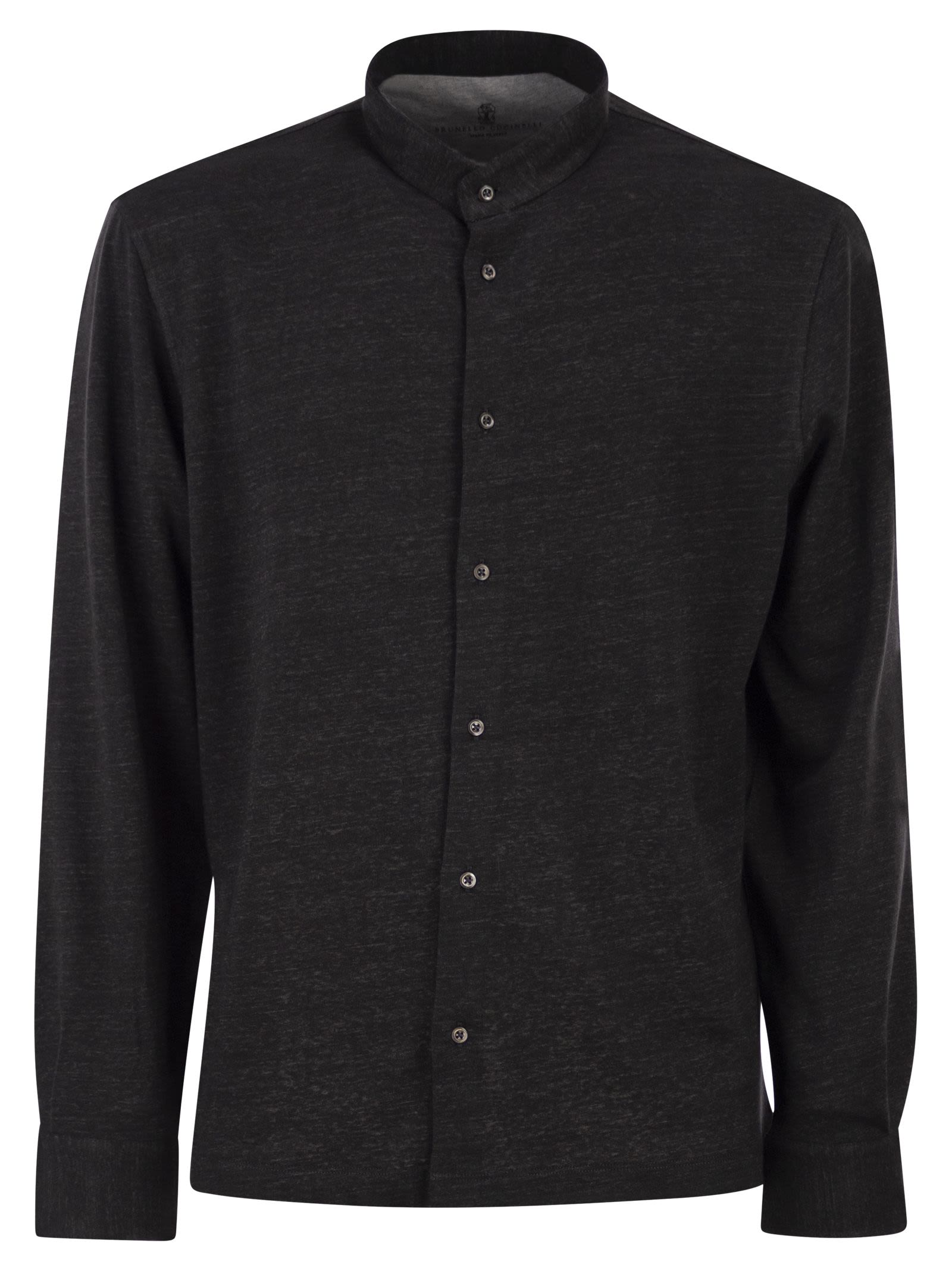 Brunello Cucinelli Men Linen And Cotton Shirt With Band Collar BRUNELLO CUCINELLI