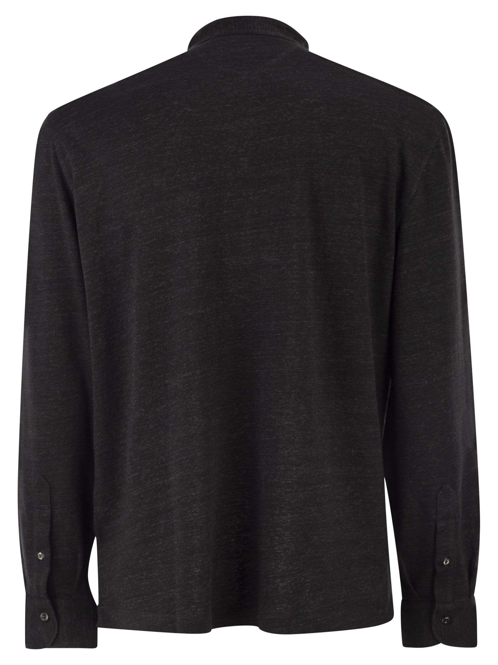 Brunello Cucinelli Men Linen And Cotton Shirt With Band Collar BRUNELLO CUCINELLI