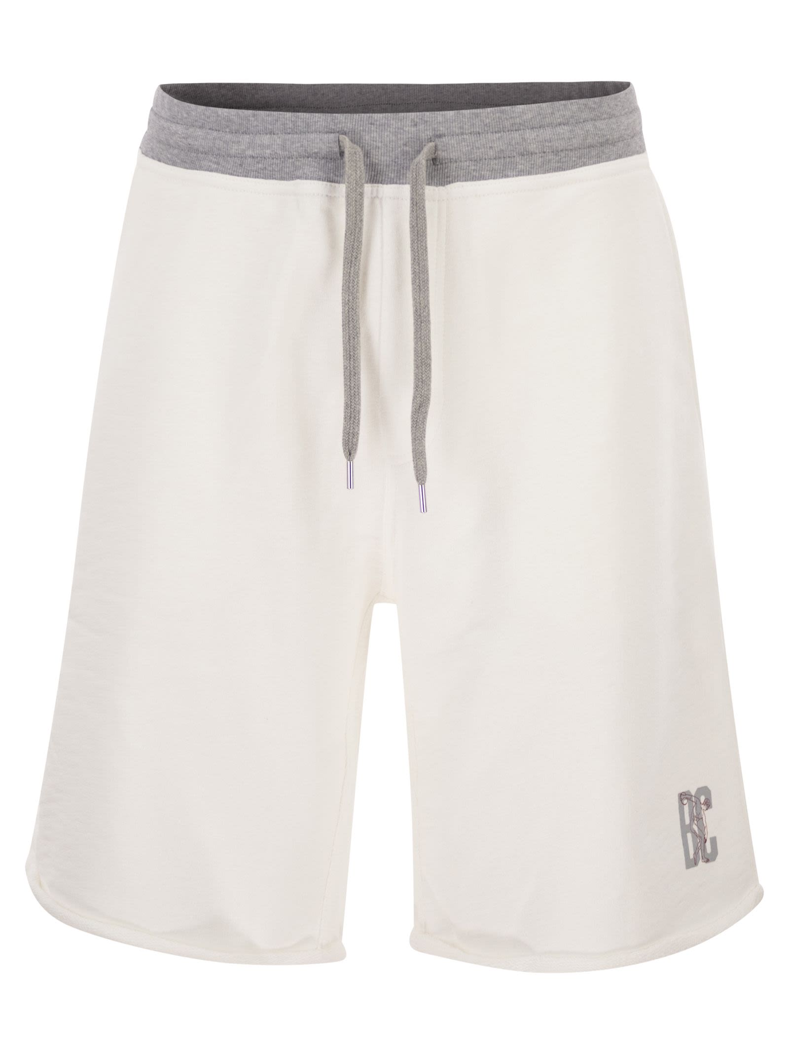 Brunello Cucinelli Men Mélange Cotton And Linen Fleece Bermuda Shorts With Logo BRUNELLO CUCINELLI