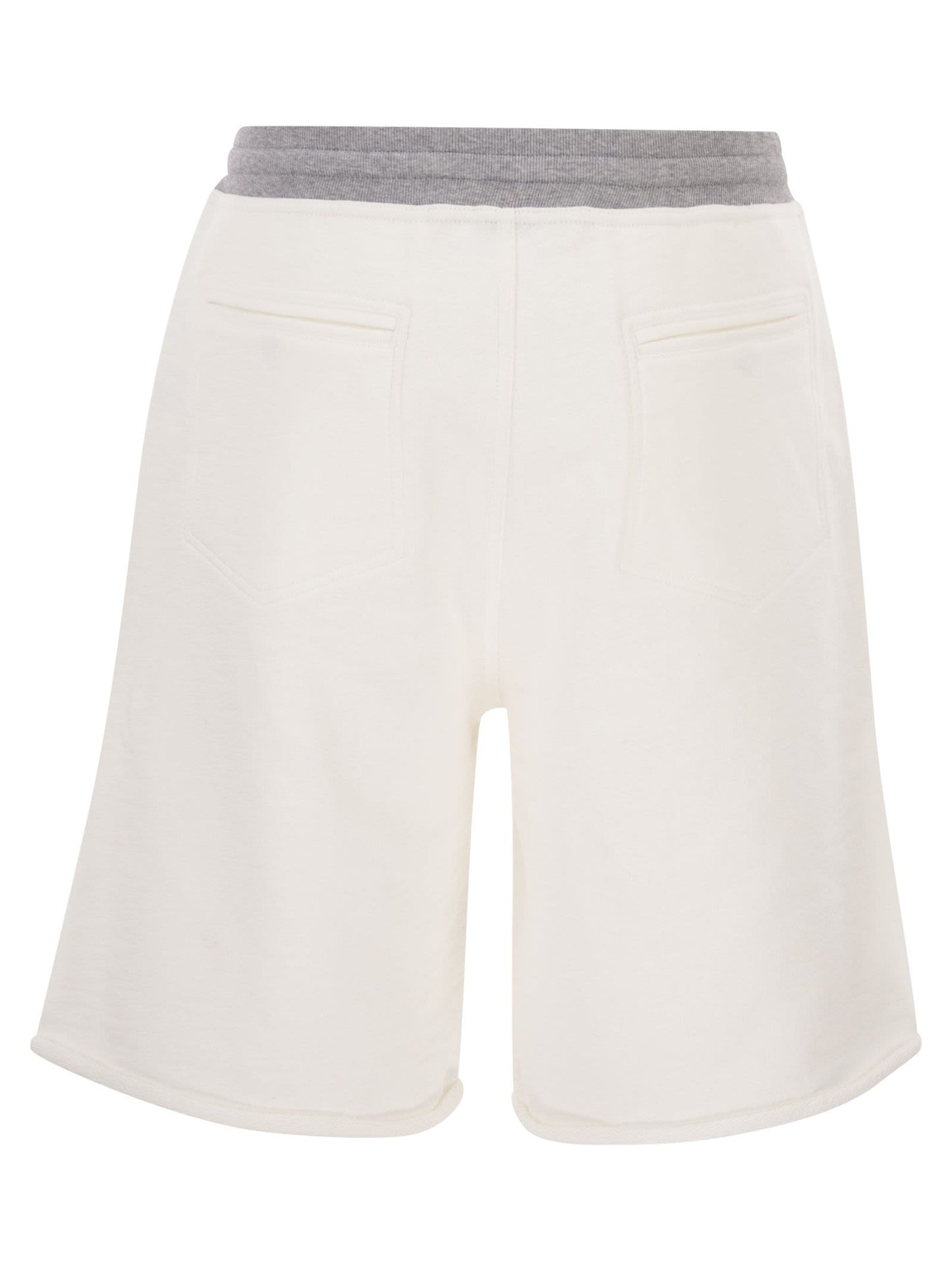 Brunello Cucinelli Men Mélange Cotton And Linen Fleece Bermuda Shorts With Logo BRUNELLO CUCINELLI