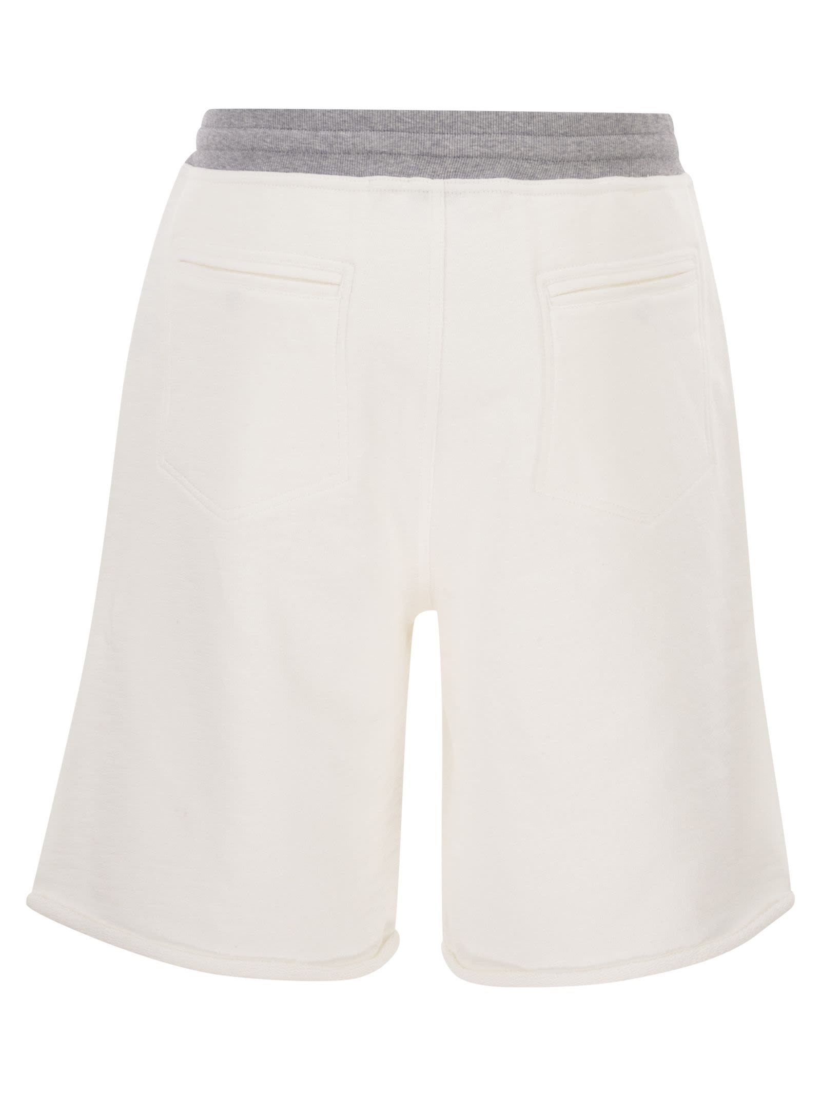 Brunello Cucinelli Men Mélange Cotton And Linen Fleece Bermuda Shorts With Logo BRUNELLO CUCINELLI