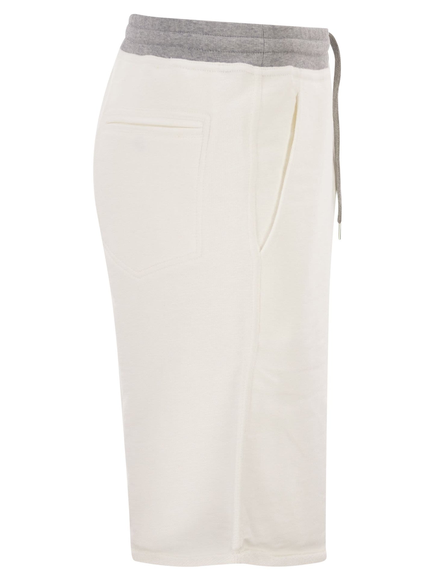 Brunello Cucinelli Men Mélange Cotton And Linen Fleece Bermuda Shorts With Logo BRUNELLO CUCINELLI