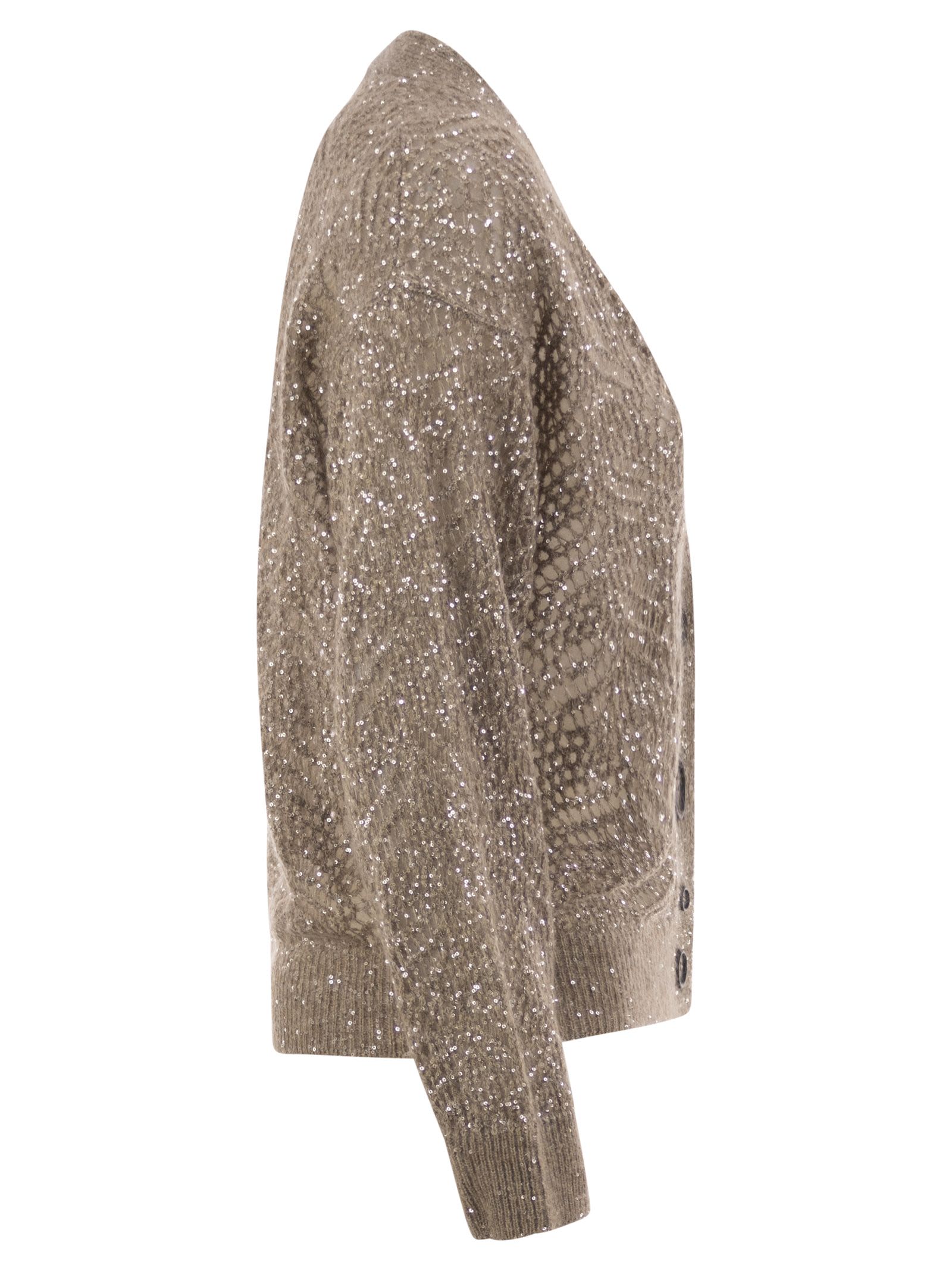 Brunello Cucinelli Women Openwork Mohair Cardigan With Sequins BRUNELLO CUCINELLI