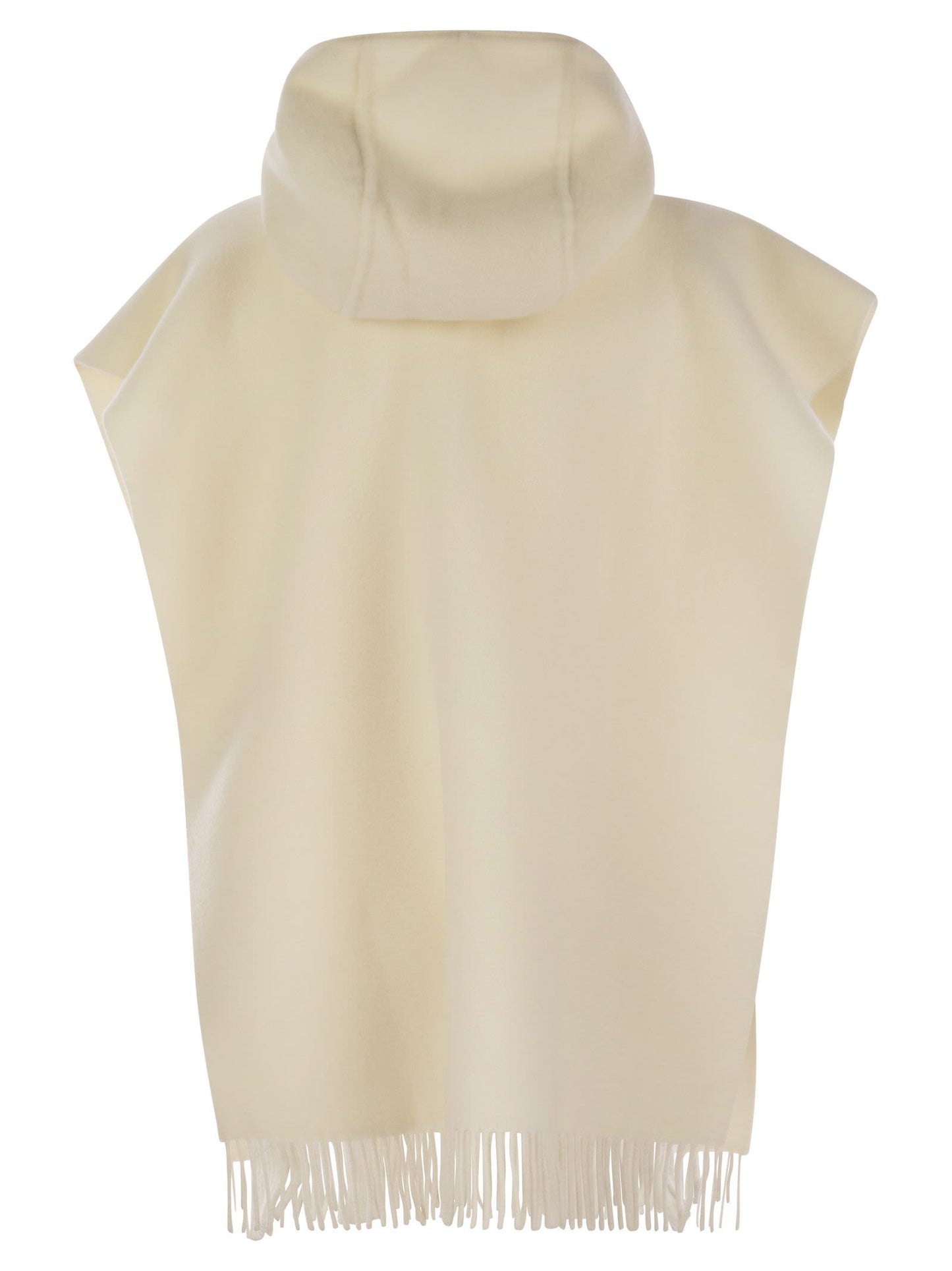Brunello Cucinelli Women Double Knit Wool And Cashmere Poncho With Hood And Fringes BRUNELLO CUCINELLI