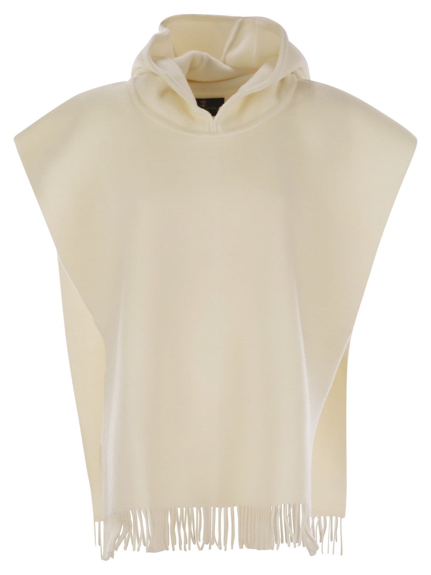 Brunello Cucinelli Women Double Knit Wool And Cashmere Poncho With Hood And Fringes BRUNELLO CUCINELLI