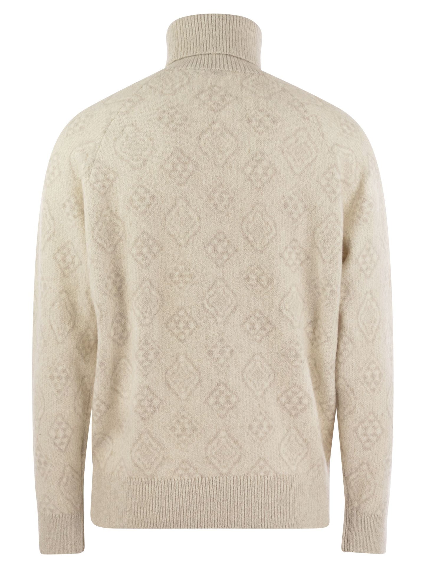 Brunello Cucinelli Men Geometric Jacquard Turtleneck Sweater In Alpaca, Cotton And Wool BRUNELLO CUCINELLI