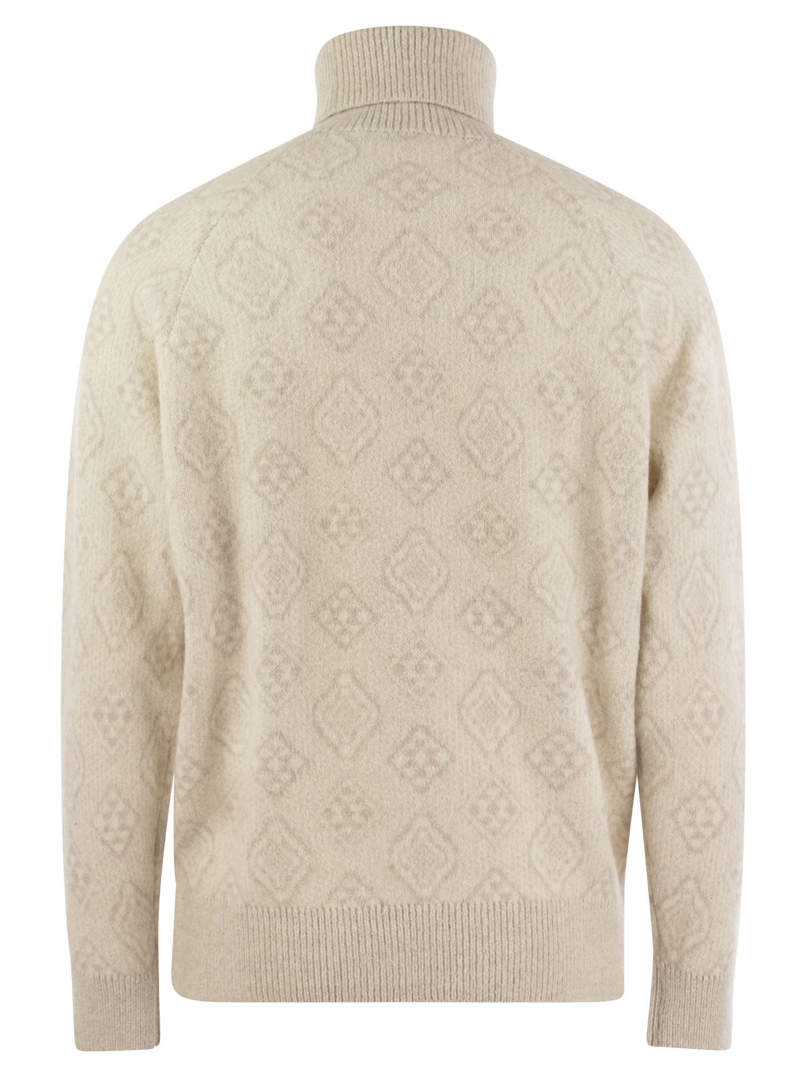 Brunello Cucinelli Men Geometric Jacquard Turtleneck Sweater In Alpaca, Cotton And Wool BRUNELLO CUCINELLI