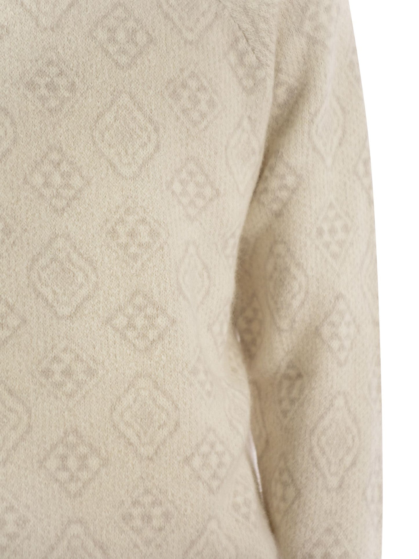 Brunello Cucinelli Men Geometric Jacquard Turtleneck Sweater In Alpaca, Cotton And Wool BRUNELLO CUCINELLI