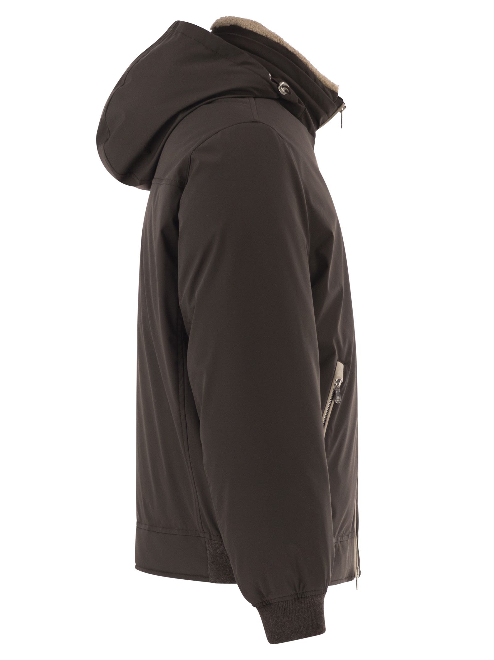 Brunello Cucinelli Men Padded Hooded Bomber Jacket With Shearling Details BRUNELLO CUCINELLI