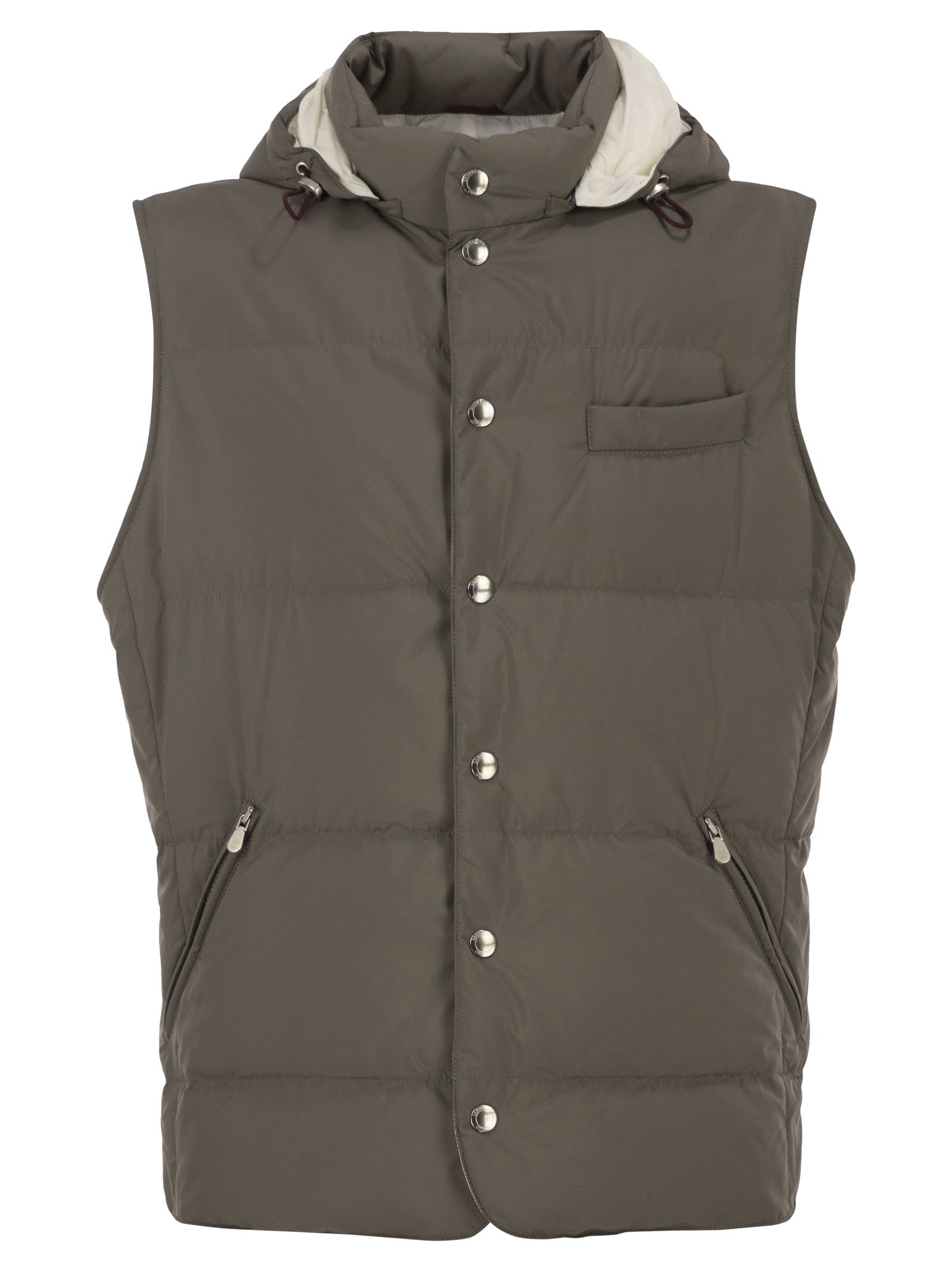 Brunello Cucinelli Men Padded Hooded Gilet In Technical Fabric BRUNELLO CUCINELLI