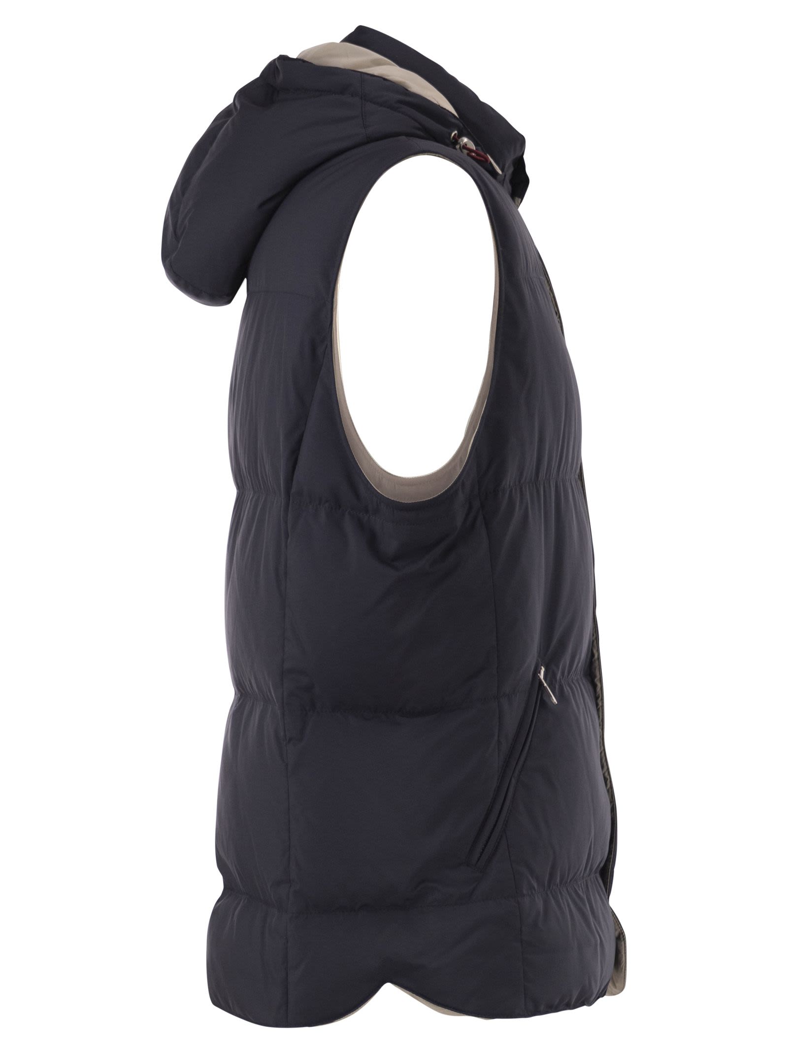 Brunello Cucinelli Men Padded Hooded Gilet In Technical Fabric BRUNELLO CUCINELLI