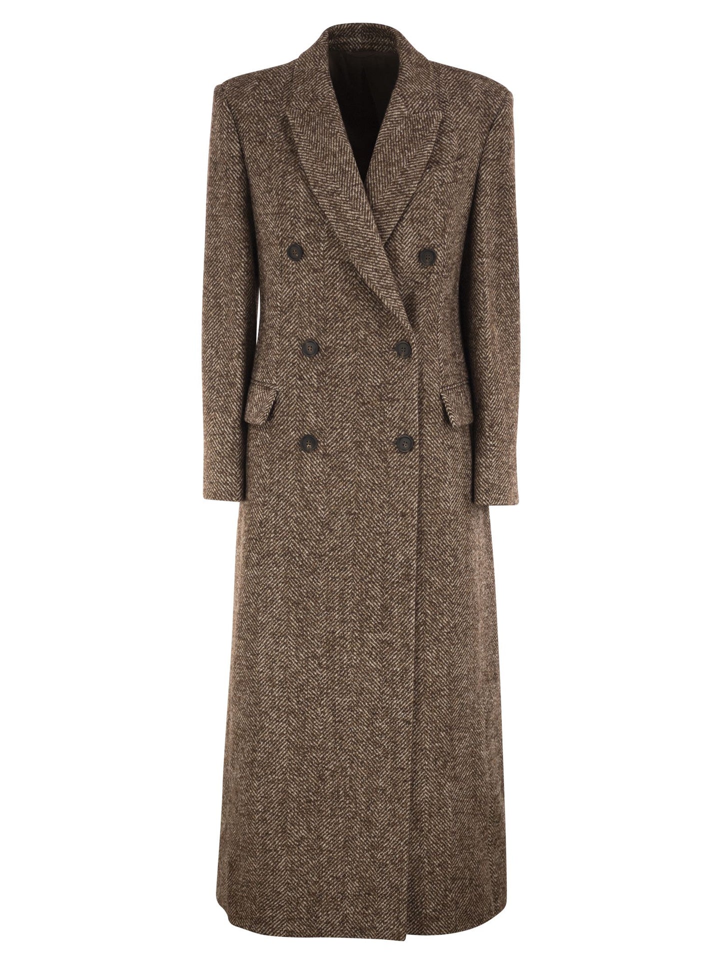 Brunello Cucinelli Women Double-Breasted Wool And Alpaca Herringbone Coat BRUNELLO CUCINELLI