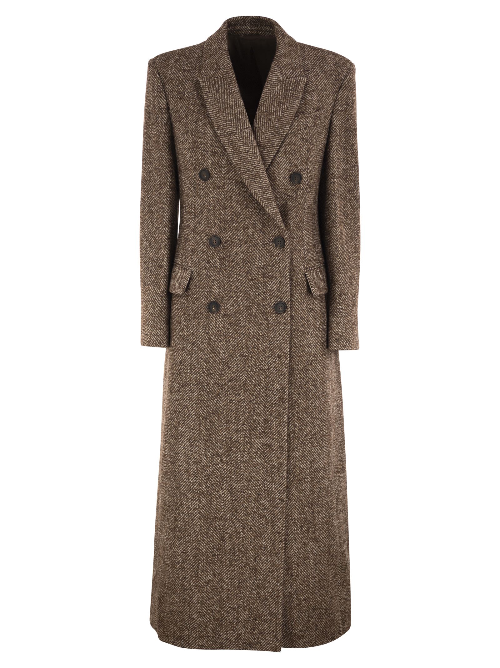Brunello Cucinelli Women Double-Breasted Wool And Alpaca Herringbone Coat BRUNELLO CUCINELLI