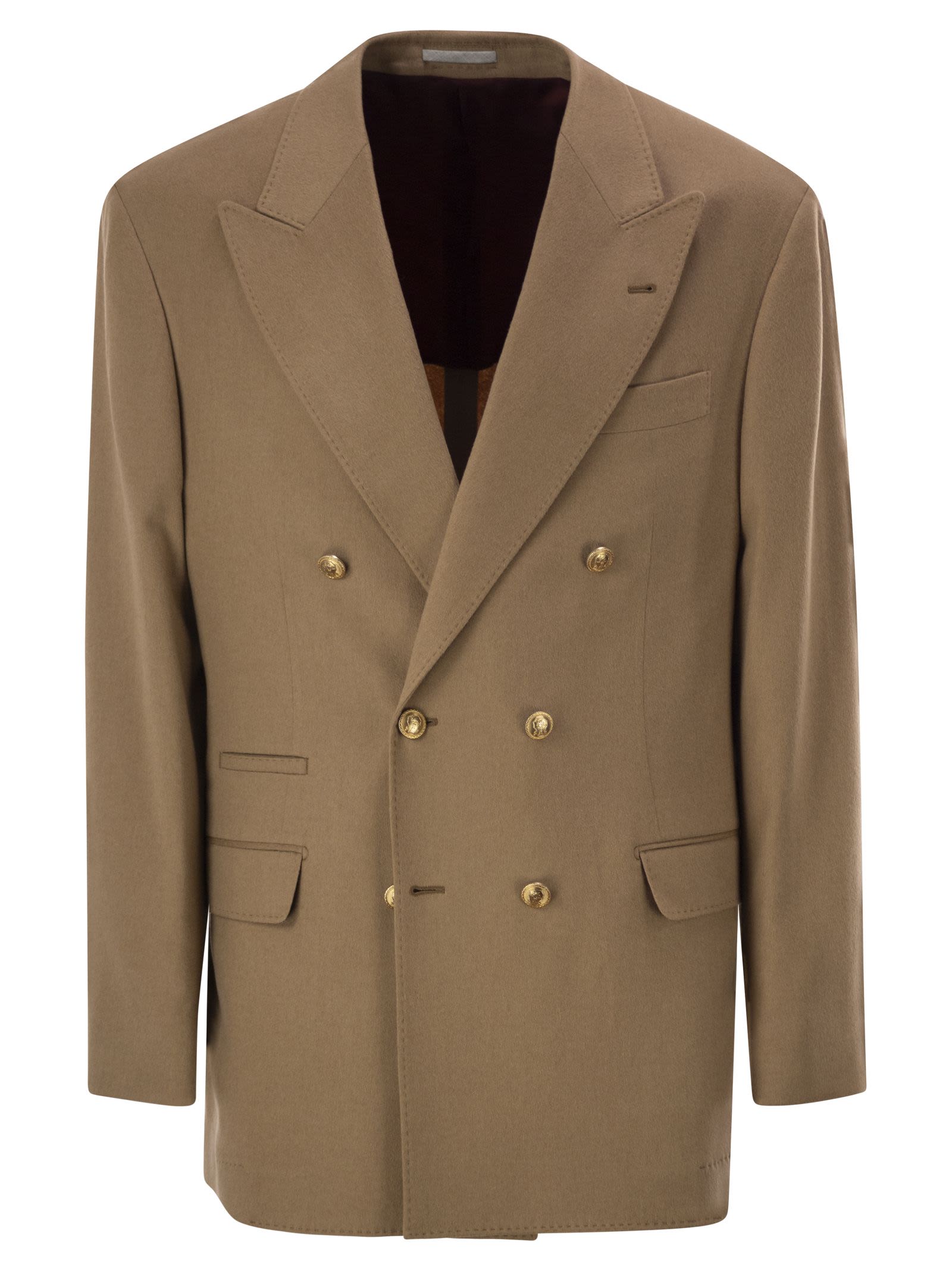 Brunello Cucinelli Men Double-Breasted Pure Camel Hair Blazer With Gold-Tone Buttons BRUNELLO CUCINELLI