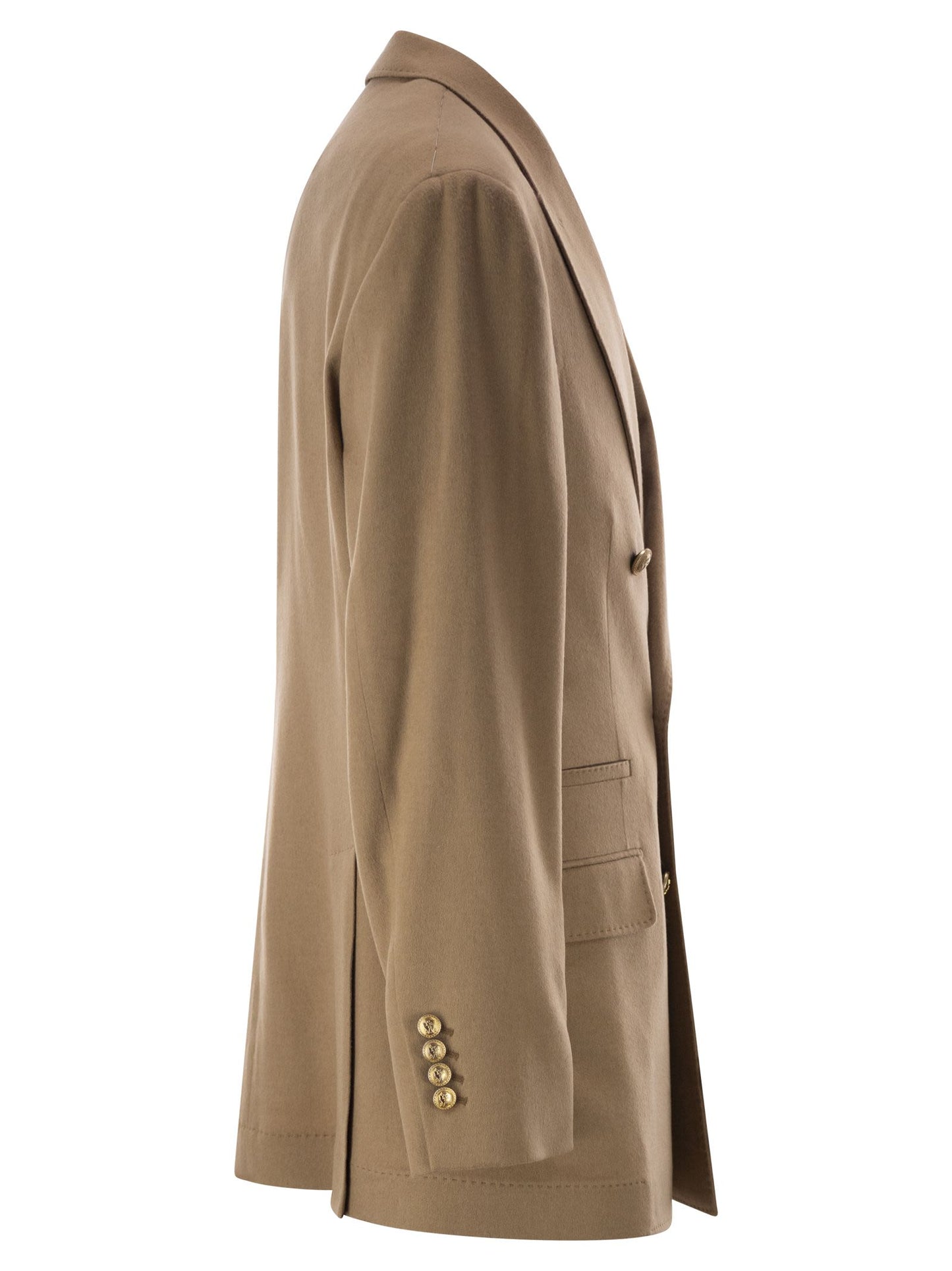 Brunello Cucinelli Men Double-Breasted Pure Camel Hair Blazer With Gold-Tone Buttons BRUNELLO CUCINELLI