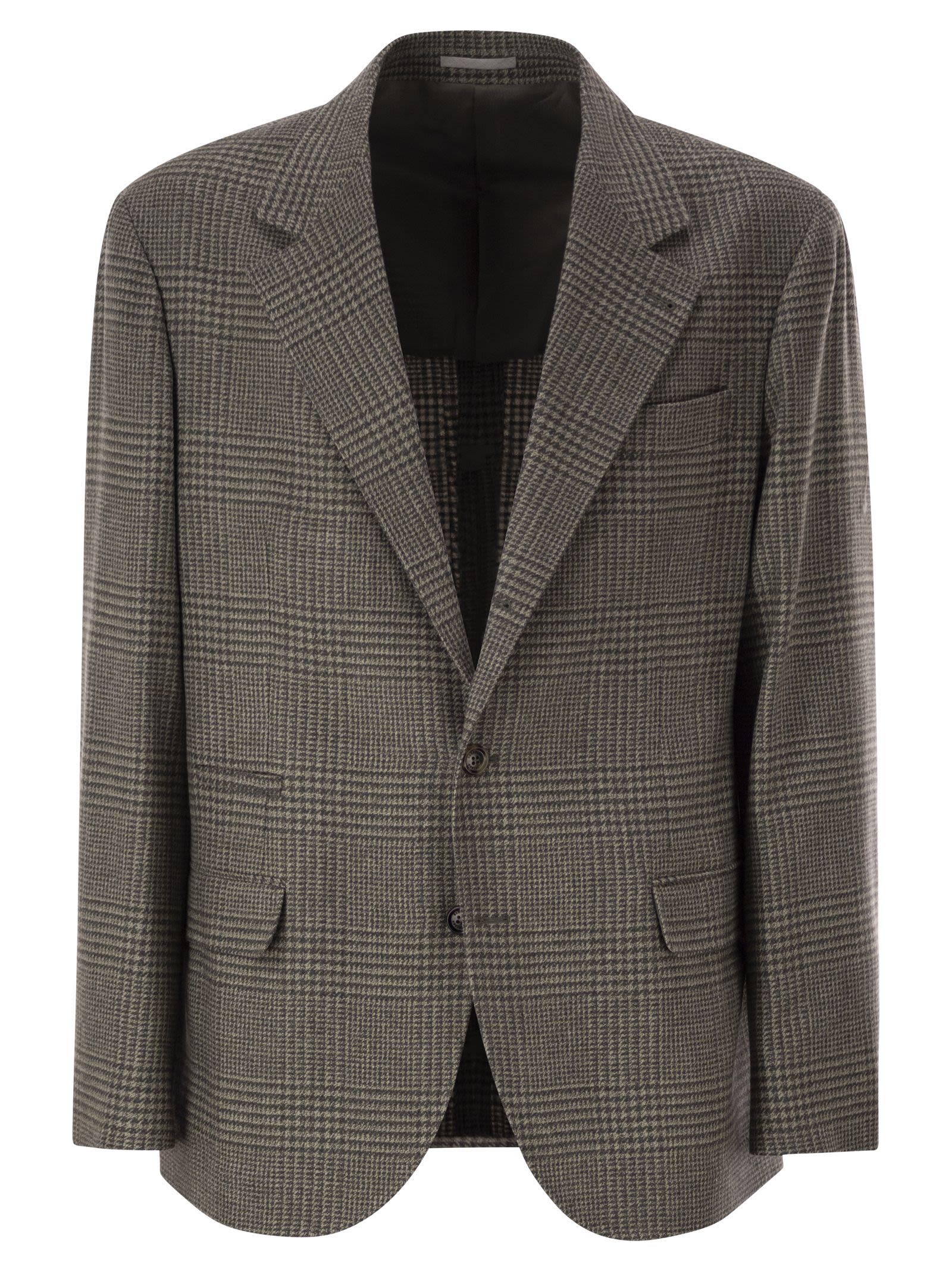 Brunello Cucinelli Men Prince Of Wales Wool And Cashmere Blazer With Tailored Construction BRUNELLO CUCINELLI