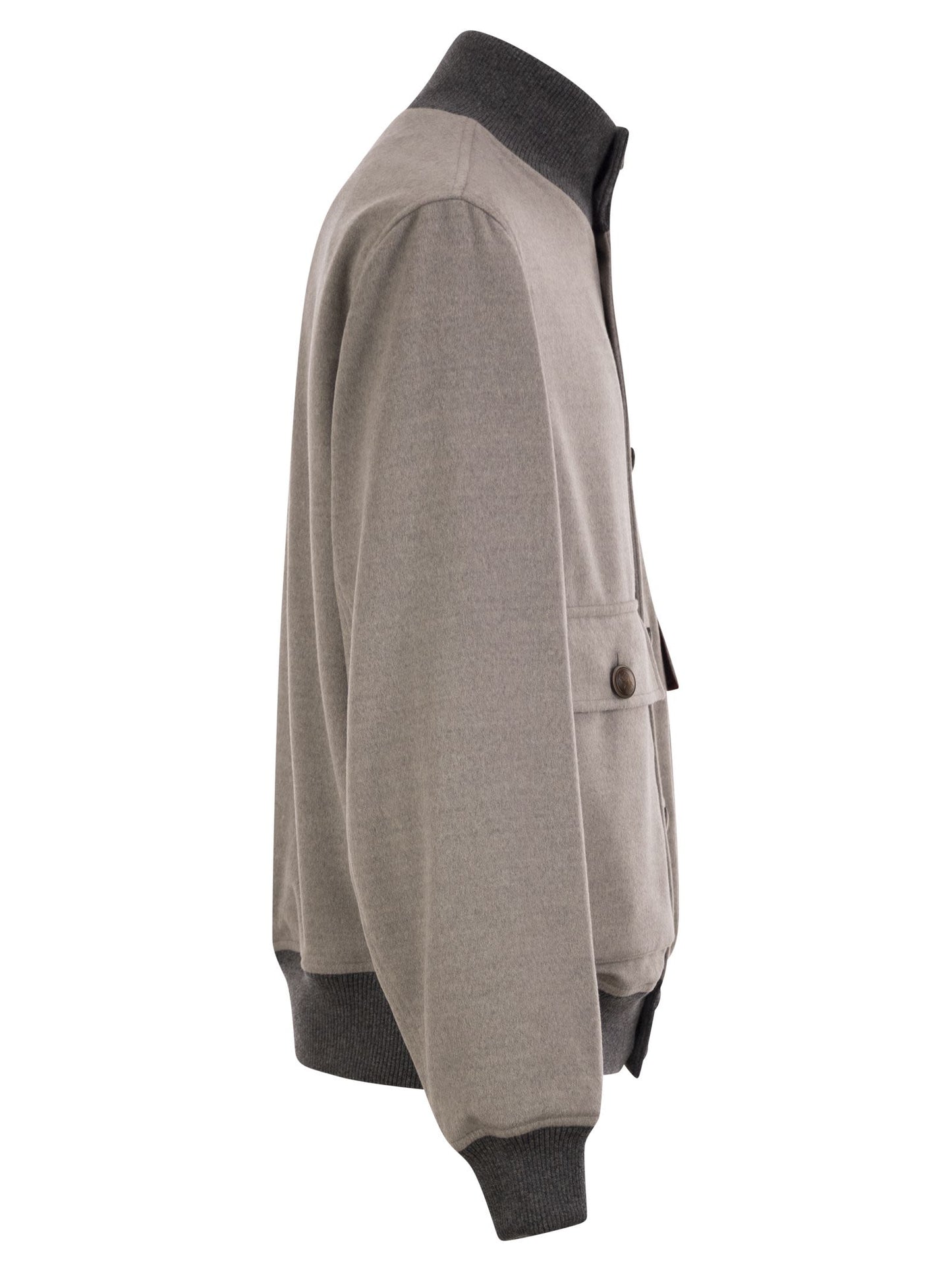 Brunello Cucinelli Men Virgin Wool Bomber Jacket With Cashmere Knit Details BRUNELLO CUCINELLI