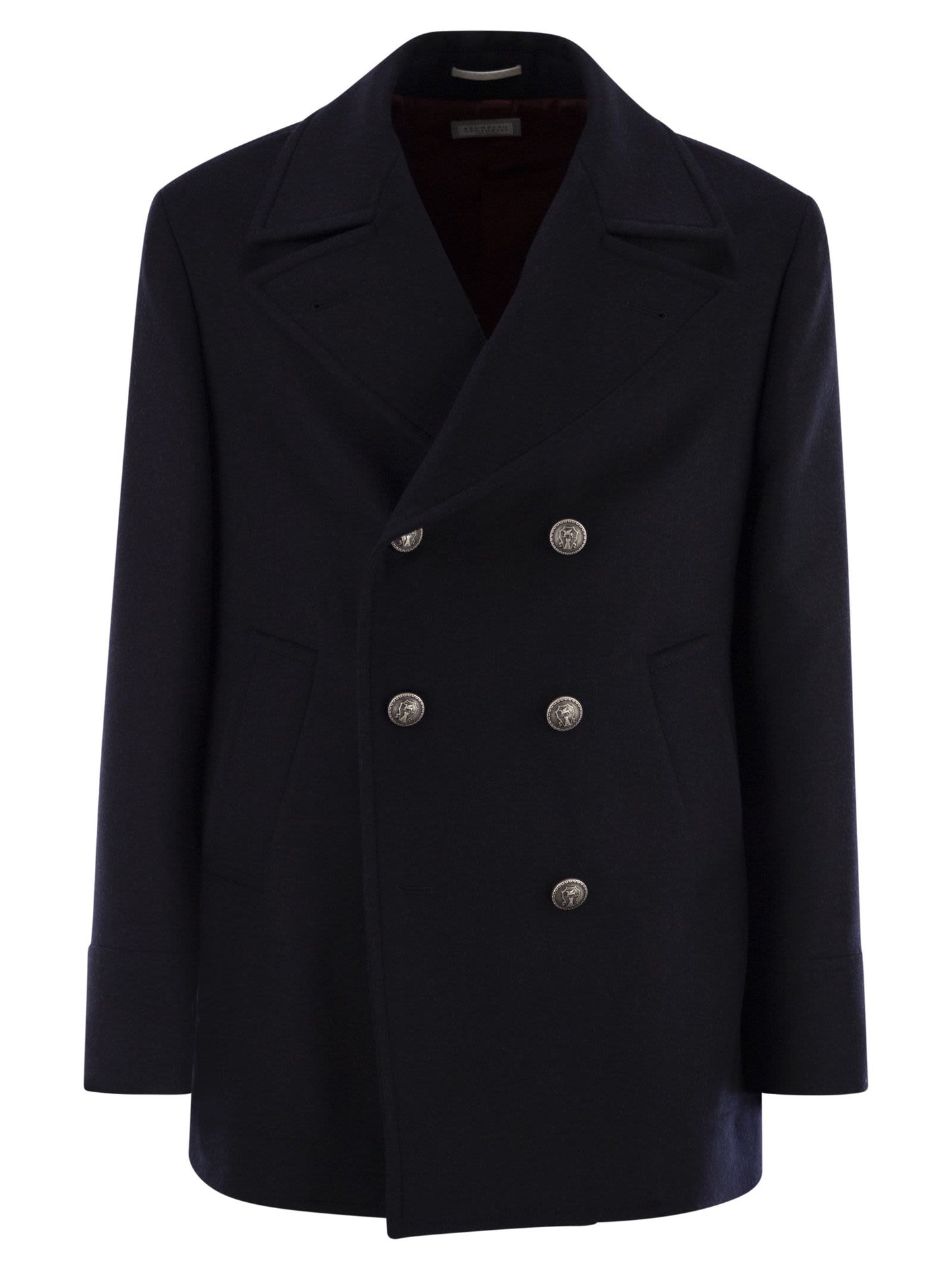 Brunello Cucinelli Men Double Wool Flannel Pea Coat With Metal Buttons BRUNELLO CUCINELLI