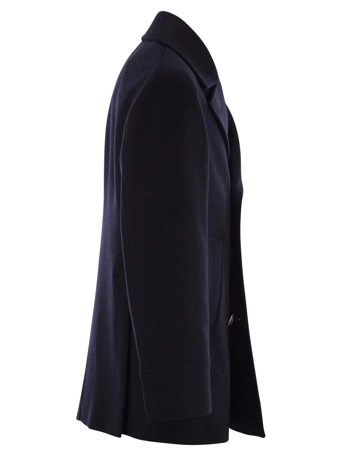 Brunello Cucinelli Men Double Wool Flannel Pea Coat With Metal Buttons BRUNELLO CUCINELLI