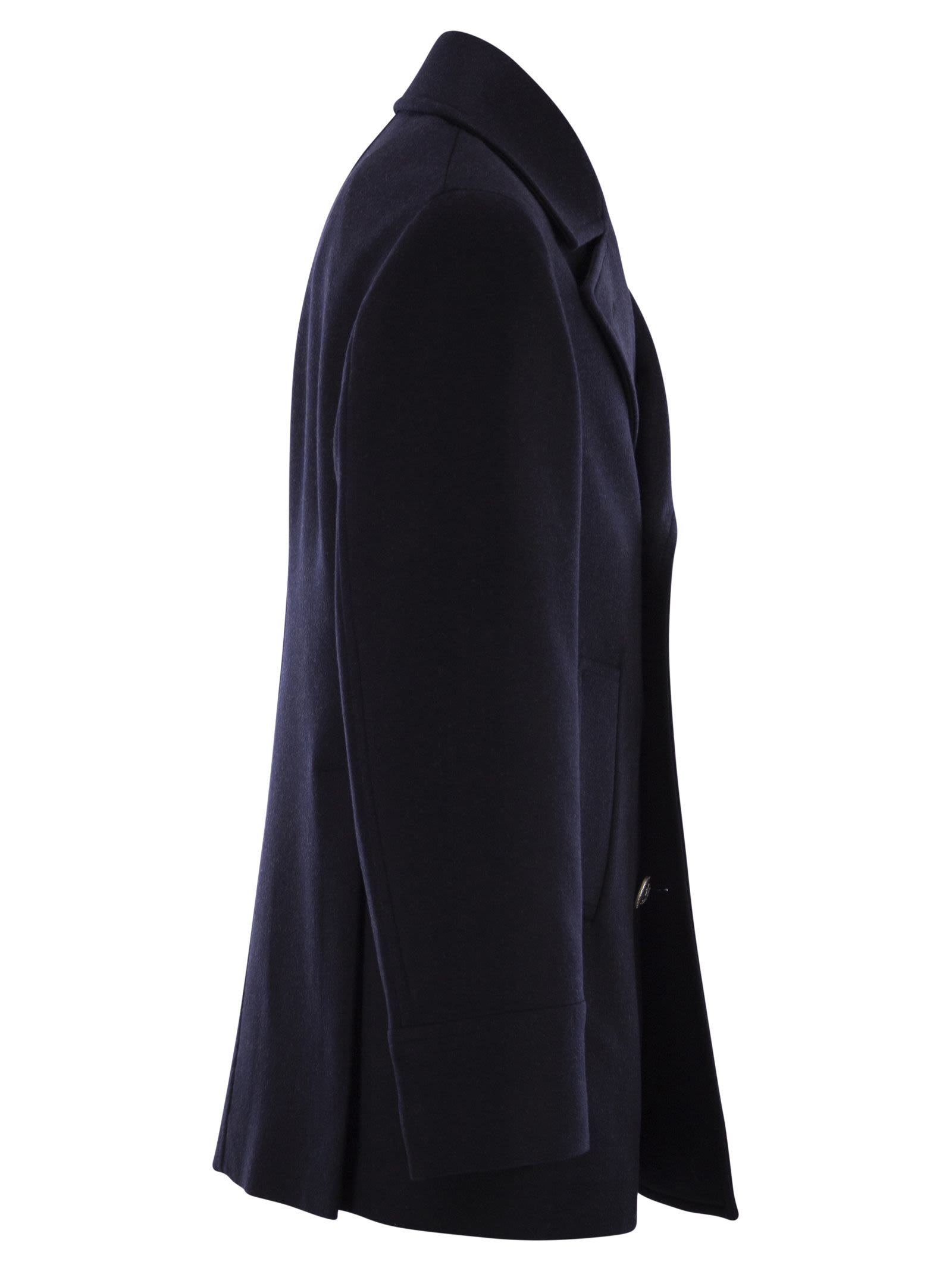Brunello Cucinelli Men Double Wool Flannel Pea Coat With Metal Buttons BRUNELLO CUCINELLI