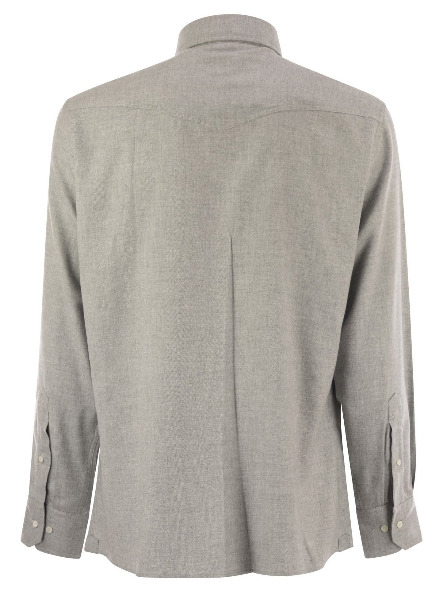 Brunello Cucinelli Men Stretch Cotton Chevron Flannel Easy Fit Shirt With Snap Buttons, Epaulettes And Pockets BRUNELLO CUCINELLI