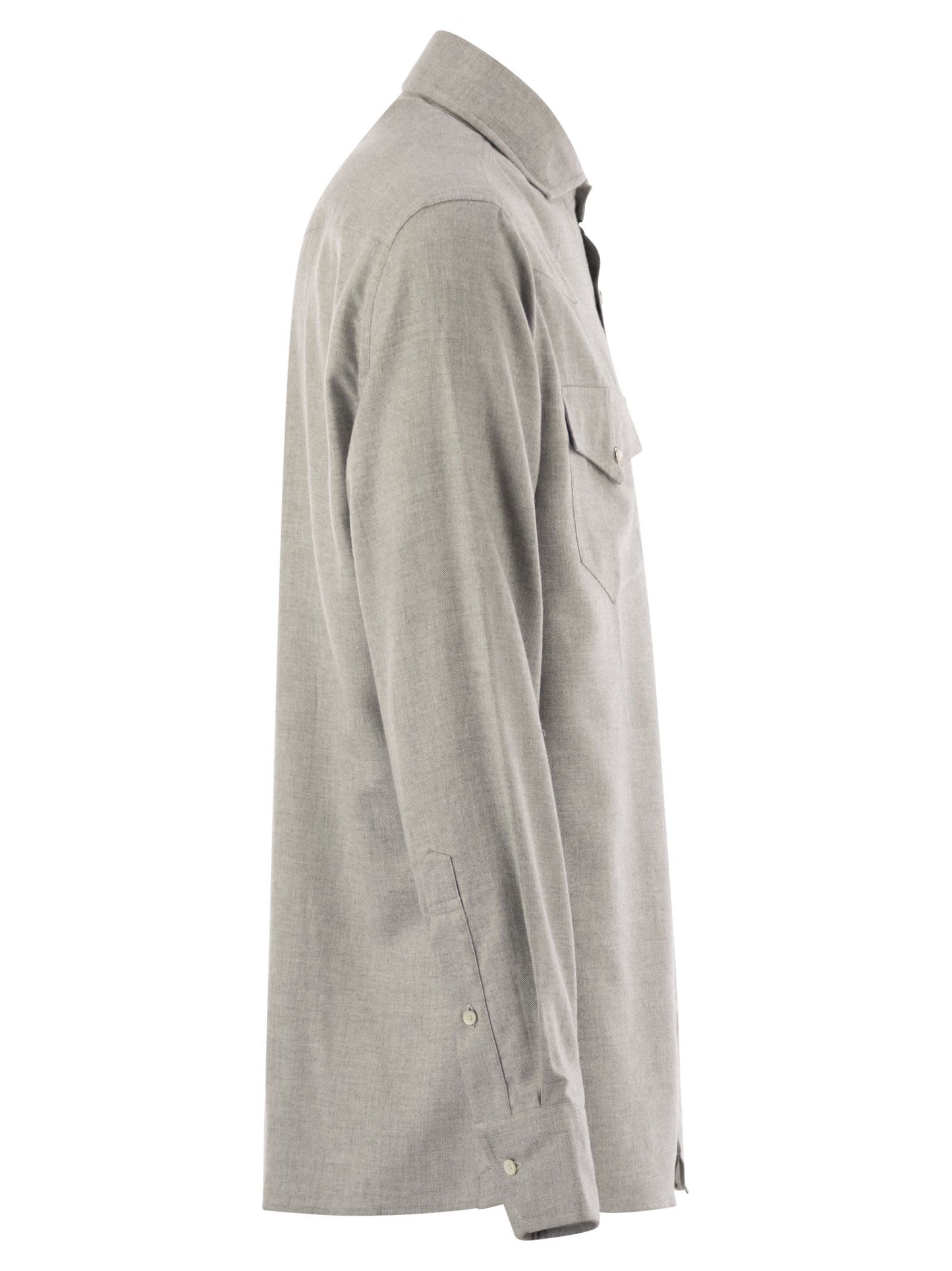 Brunello Cucinelli Men Stretch Cotton Chevron Flannel Easy Fit Shirt With Snap Buttons, Epaulettes And Pockets BRUNELLO CUCINELLI