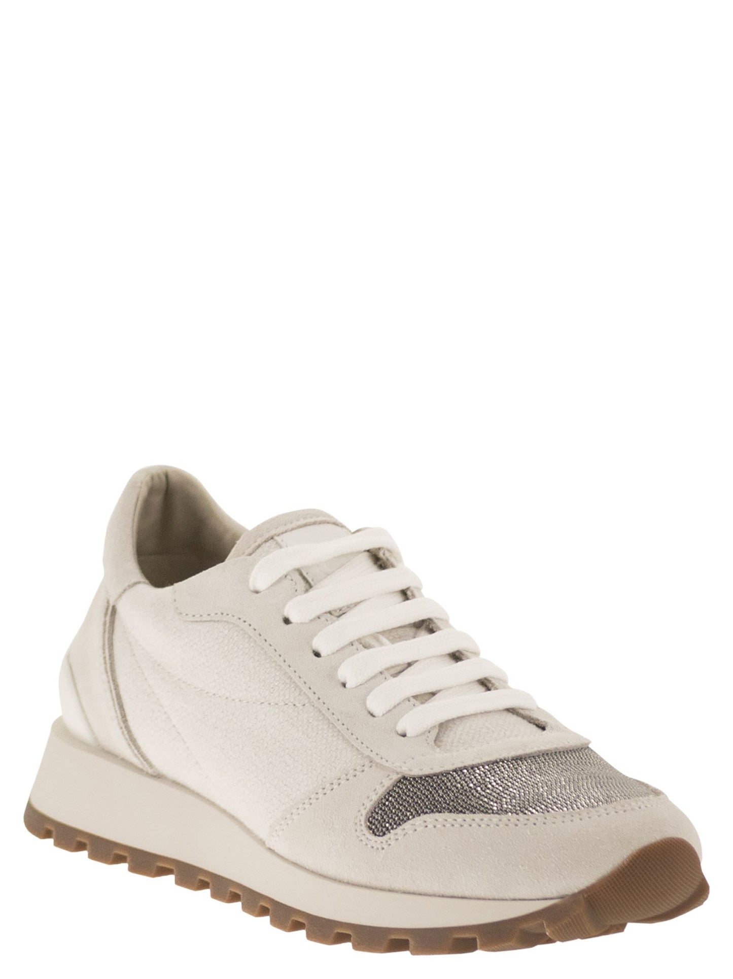 Brunello Cucinelli Women Leather And Fabric Trainers BRUNELLO CUCINELLI
