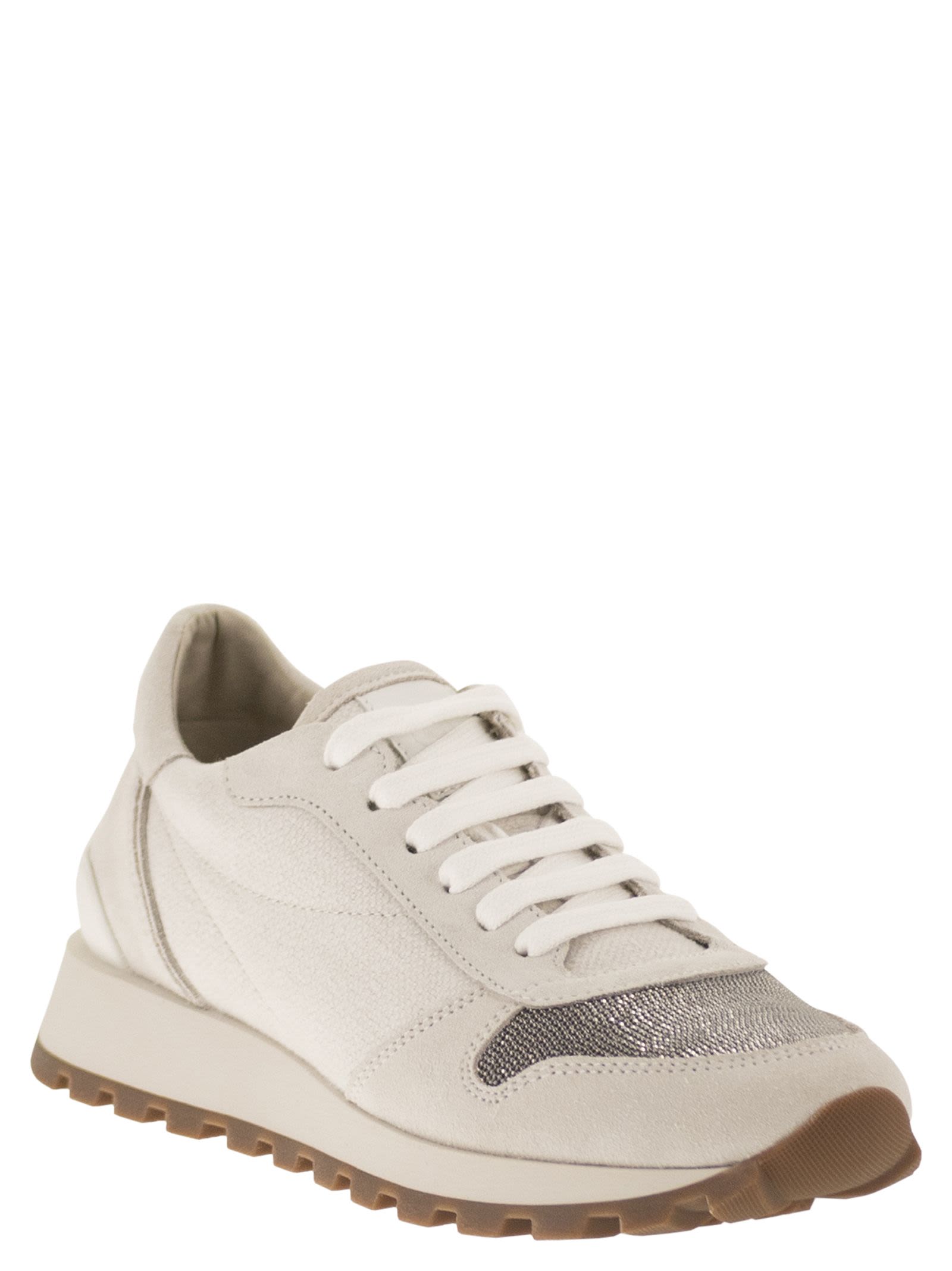Brunello Cucinelli Women Leather And Fabric Trainers BRUNELLO CUCINELLI