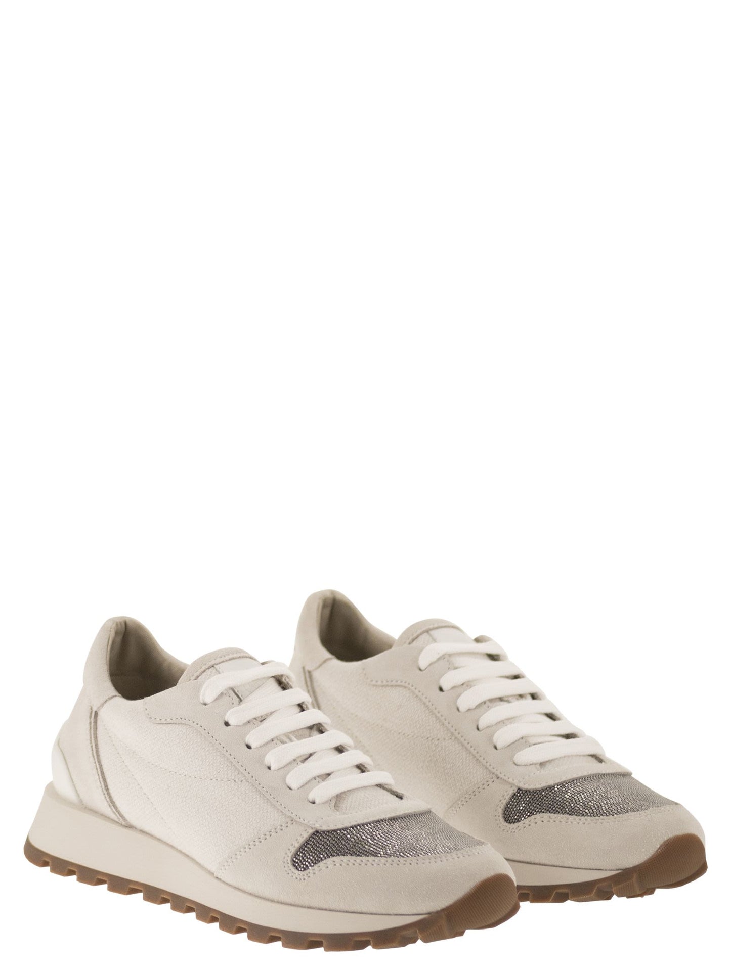 Brunello Cucinelli Women Leather And Fabric Trainers BRUNELLO CUCINELLI