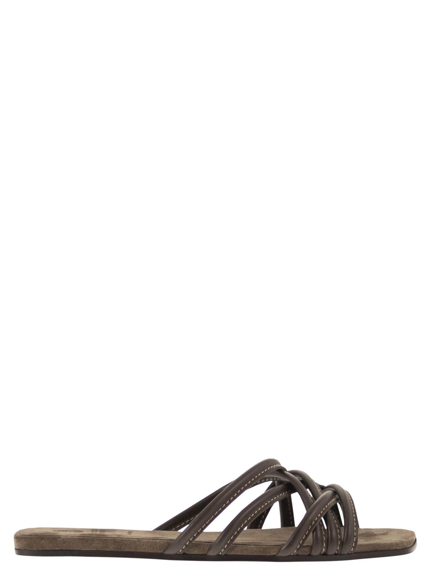 Brunello Cucinelli Women Flat Leather Sandals With Criss-Cross Straps BRUNELLO CUCINELLI