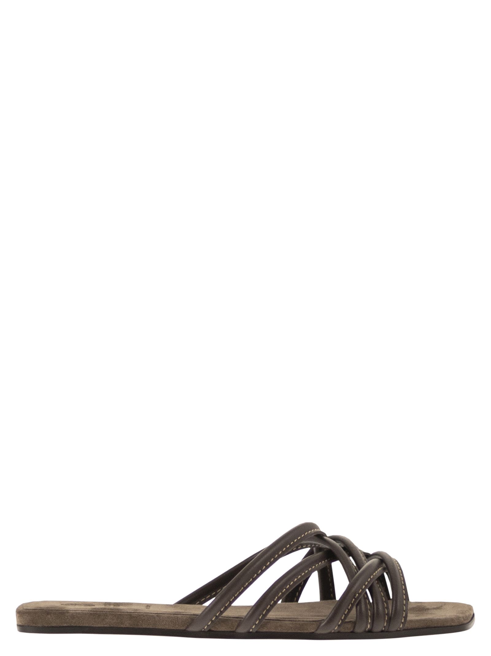 Brunello Cucinelli Women Flat Leather Sandals With Criss-Cross Straps BRUNELLO CUCINELLI