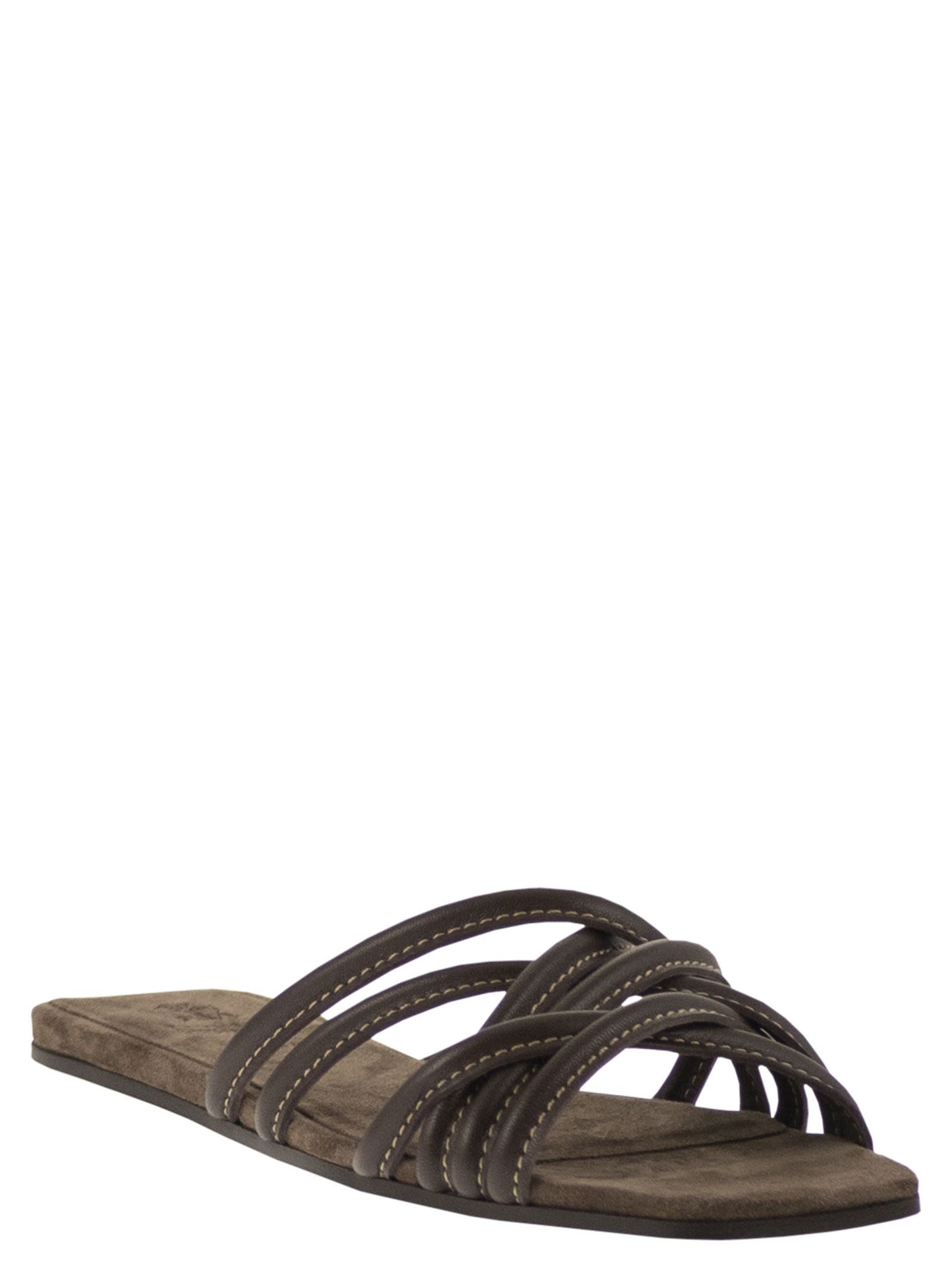 Brunello Cucinelli Women Flat Leather Sandals With Criss-Cross Straps BRUNELLO CUCINELLI