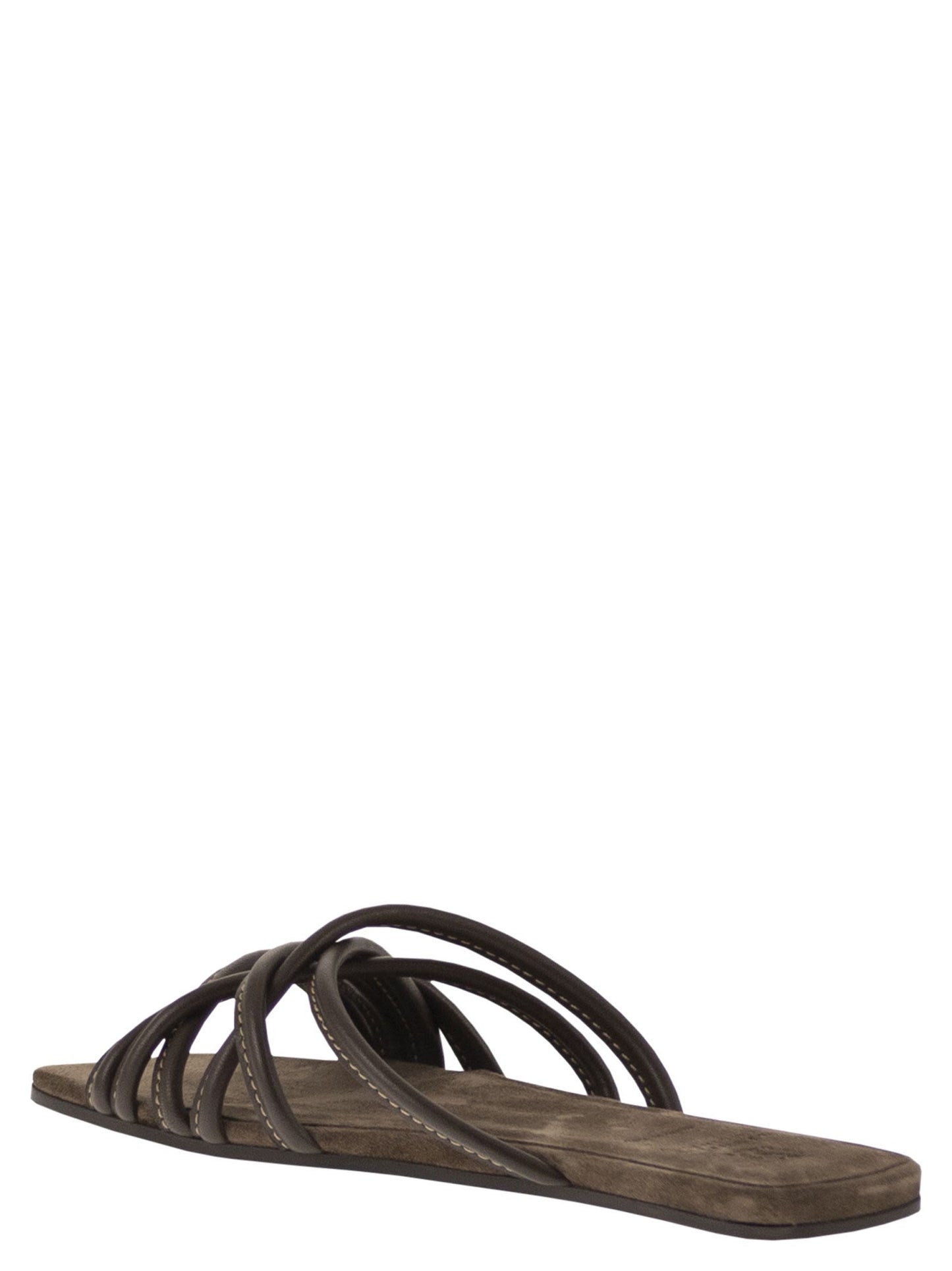 Brunello Cucinelli Women Flat Leather Sandals With Criss-Cross Straps BRUNELLO CUCINELLI