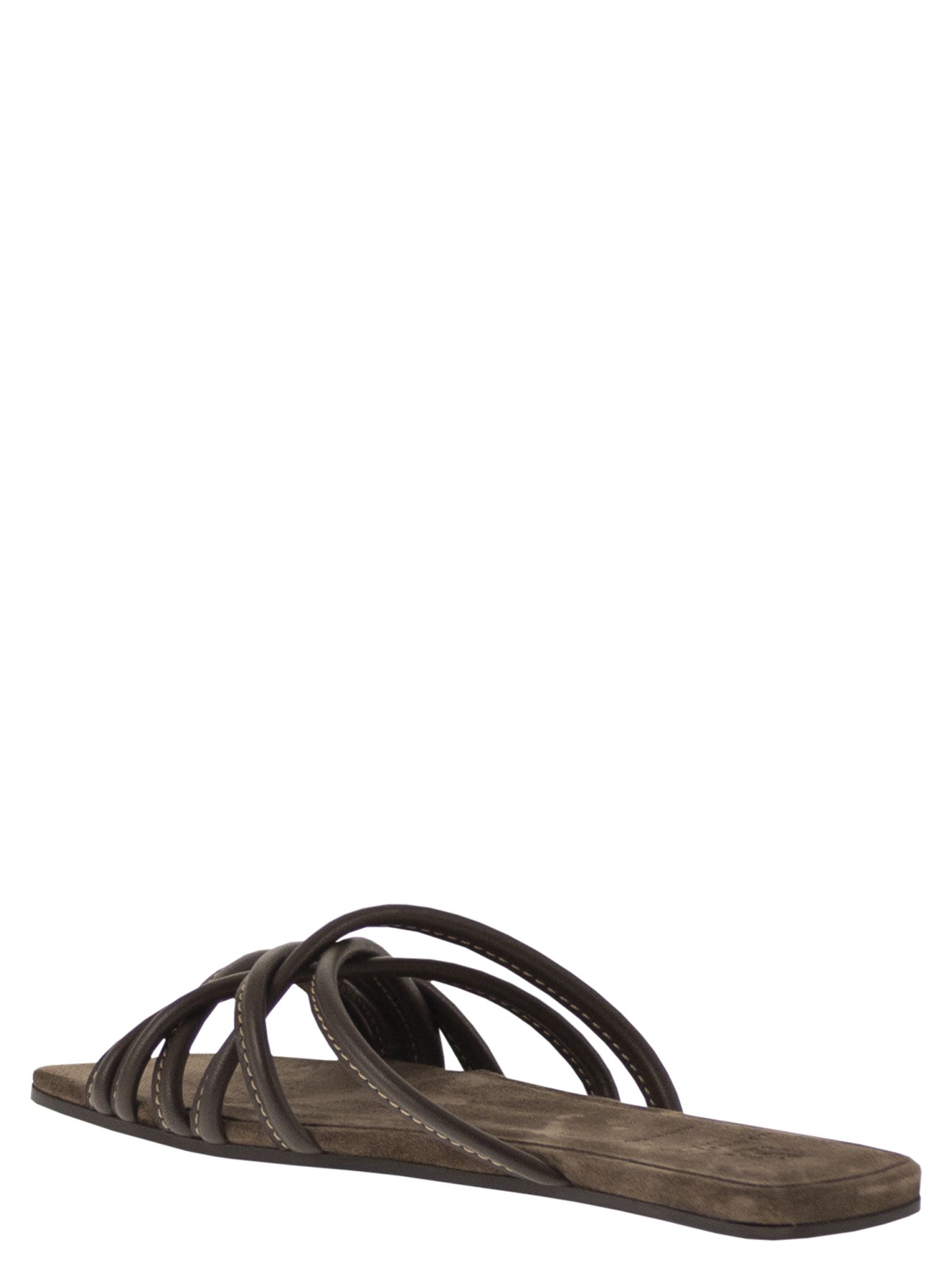 Brunello Cucinelli Women Flat Leather Sandals With Criss-Cross Straps BRUNELLO CUCINELLI