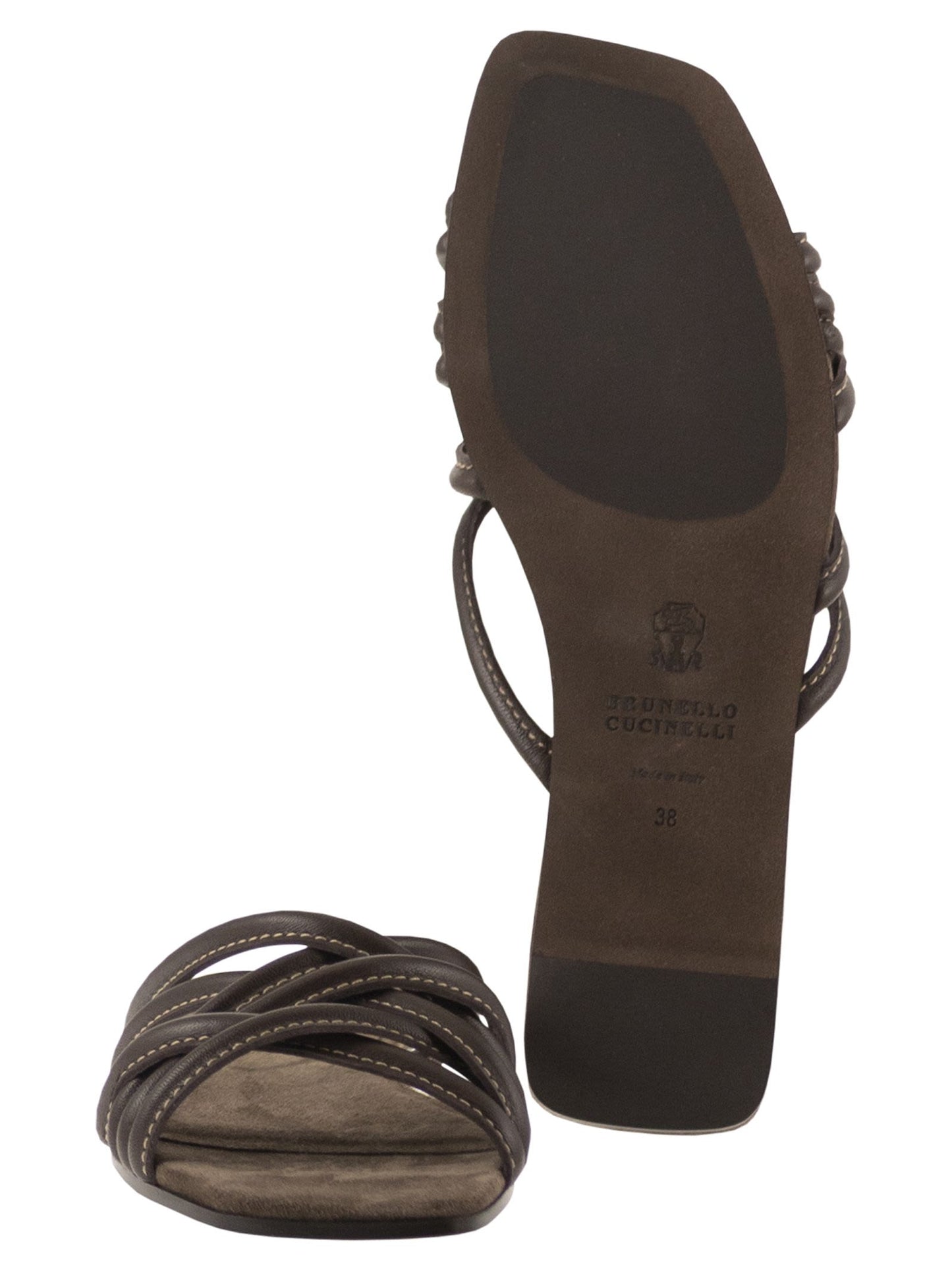 Brunello Cucinelli Women Flat Leather Sandals With Criss-Cross Straps BRUNELLO CUCINELLI
