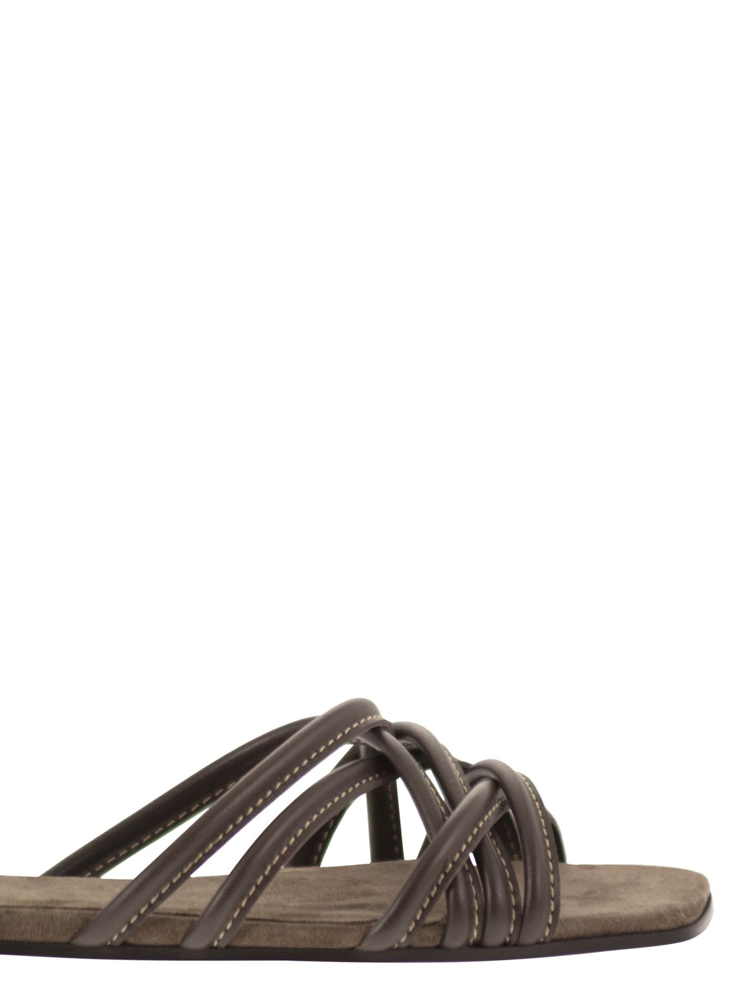 Brunello Cucinelli Women Flat Leather Sandals With Criss-Cross Straps BRUNELLO CUCINELLI