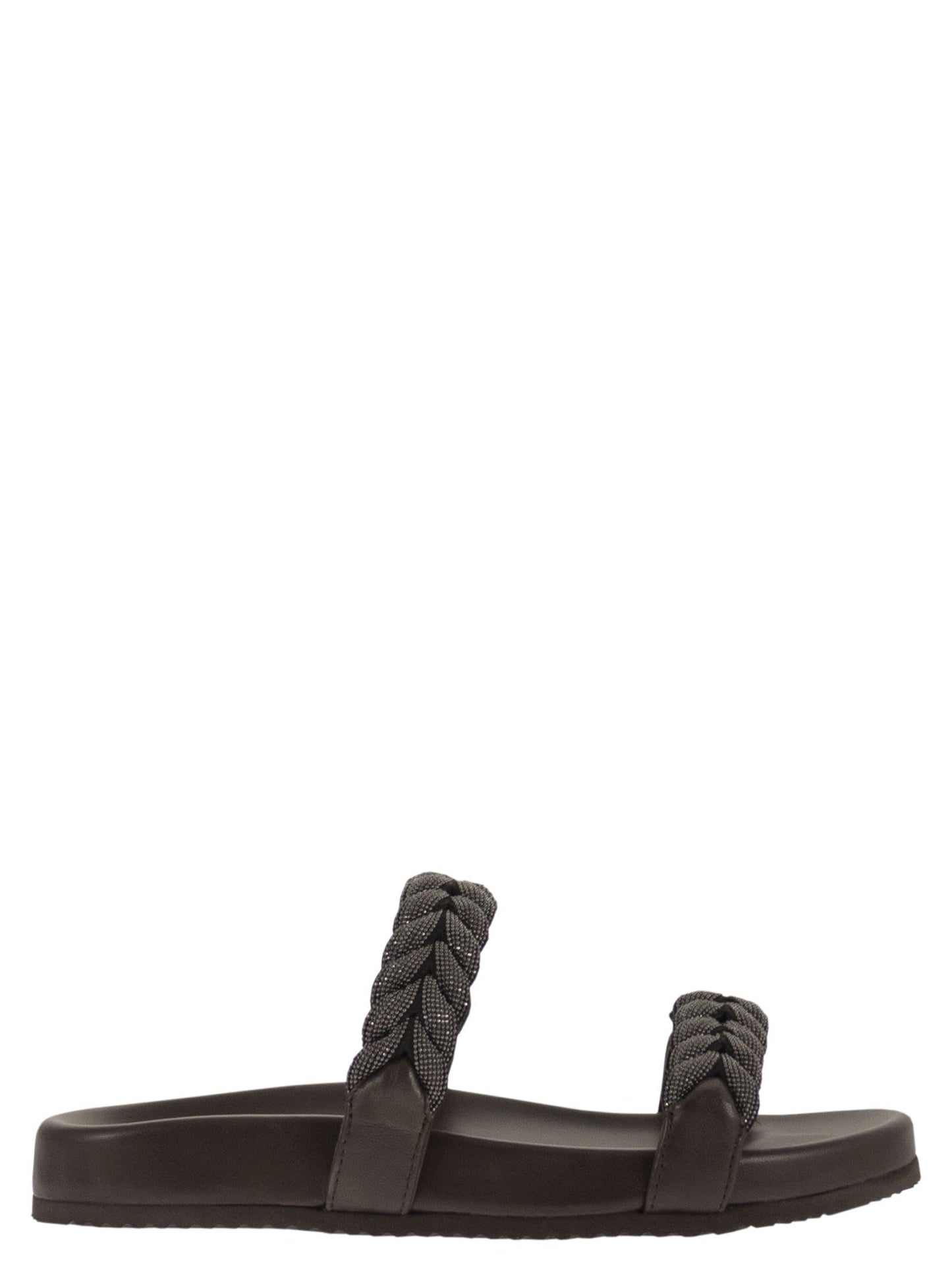 Brunello Cucinelli Women Leather Slide Sandals With Braided Straps BRUNELLO CUCINELLI