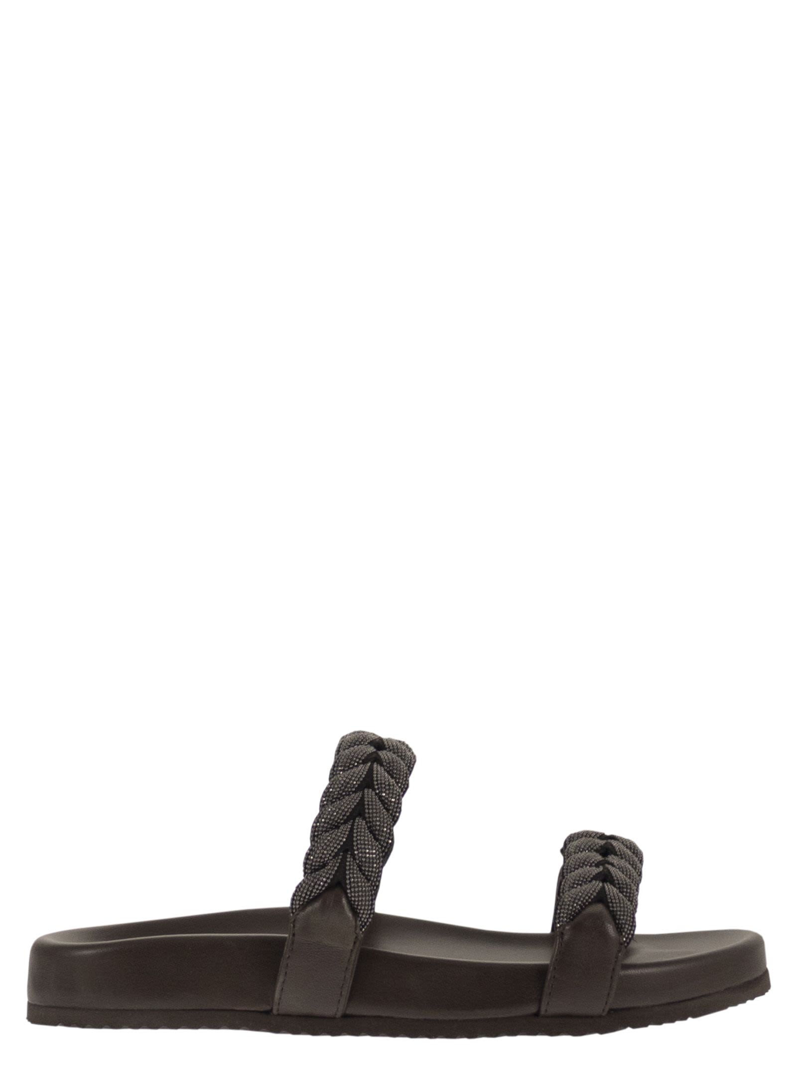Brunello Cucinelli Women Leather Slide Sandals With Braided Straps BRUNELLO CUCINELLI